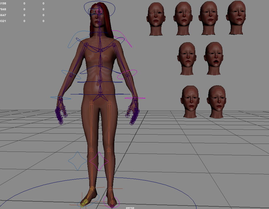 Character rigging, controls and blend shapes