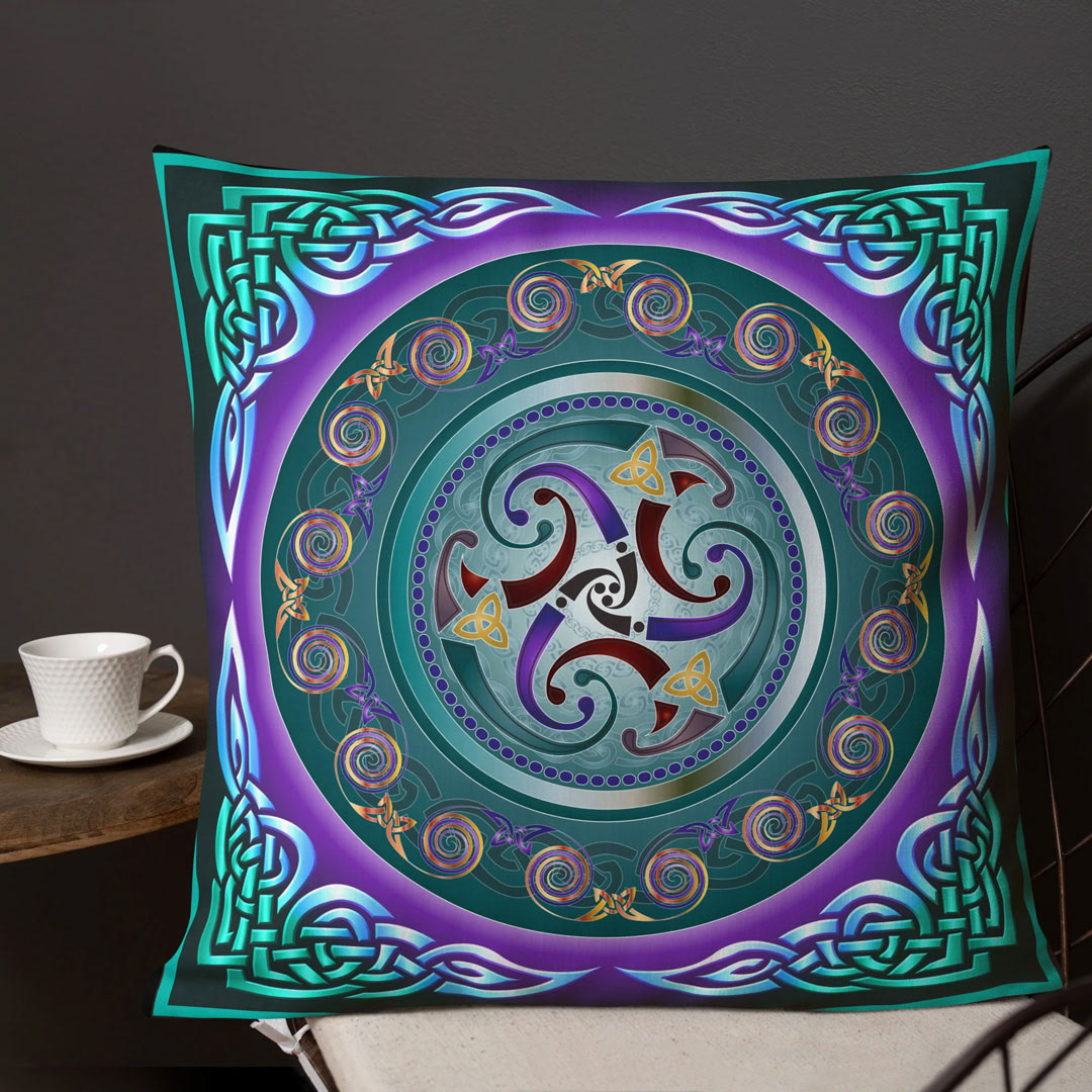 Triskele design printed on a cushion