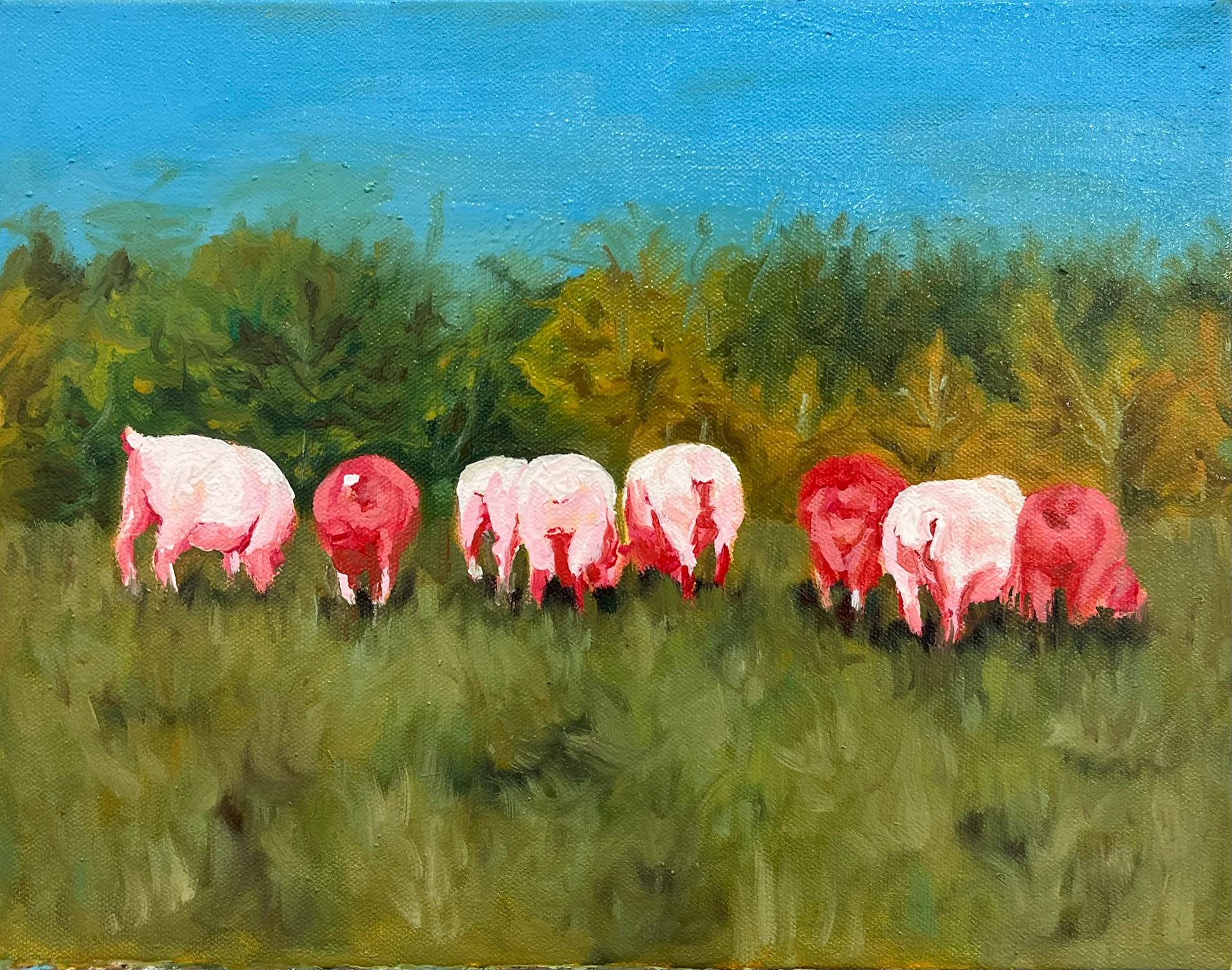 "Snacking," 11x18 inches. Madelaine Mae Dack. Oil on canvas. 2024.