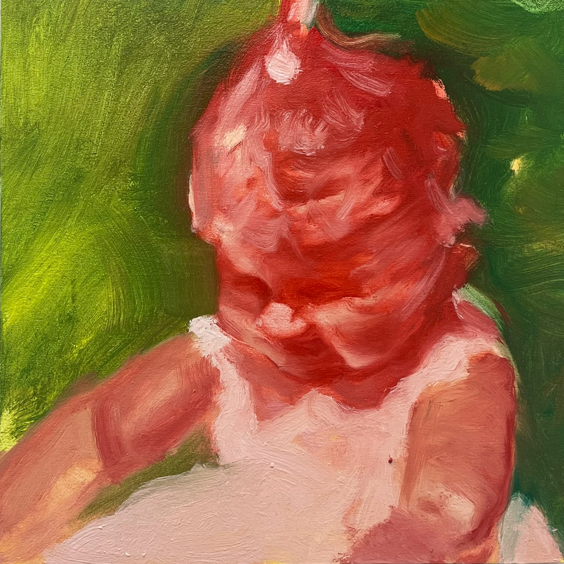 "one and a bit," 8x8 inches. Madelaine Mae Dack. Oil on wood panel. 2024