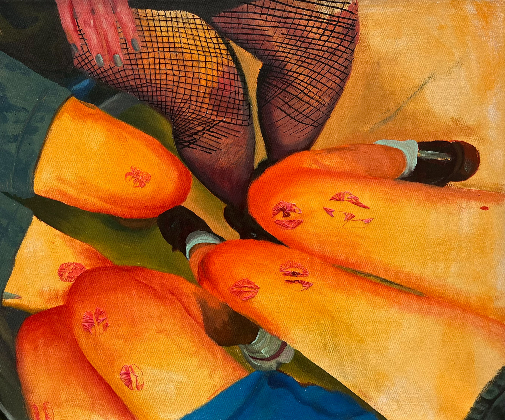  “wildlife observations,” 24x20 inches. Madelaine Mae Dack. Oil and embroidery on canvas. 2023.