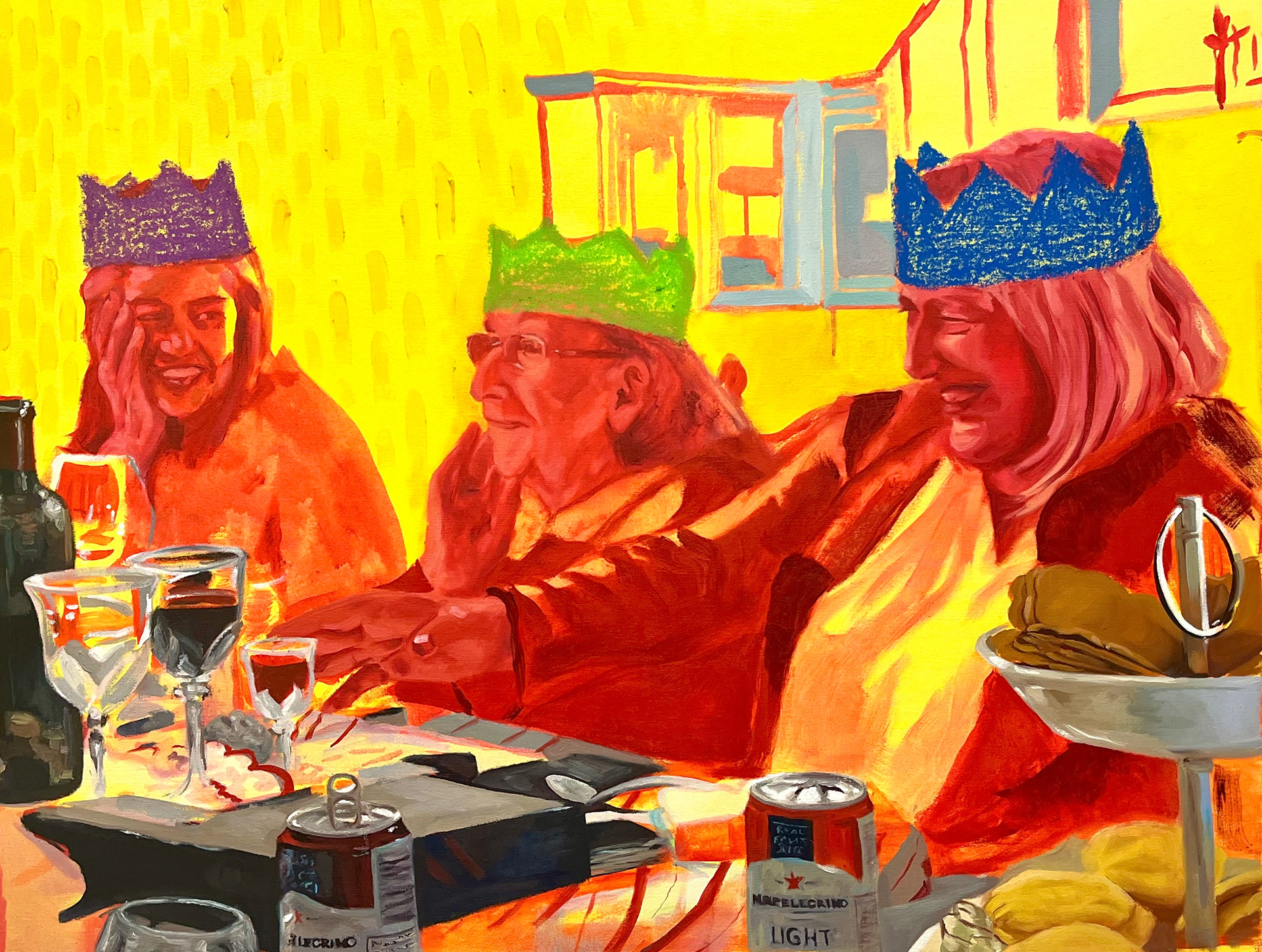 "Dinner Party," 30 x 36 inches, oil on canvas. Madelaine Mae Dack. 2025.