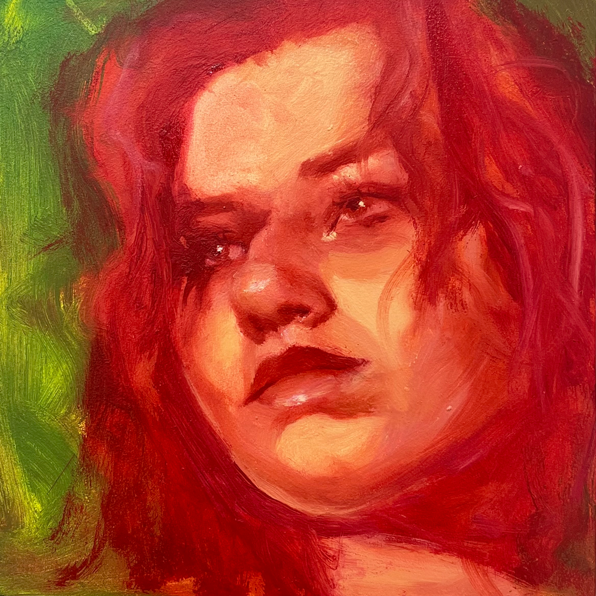 "eighteen," 8x8 inches. Madelaine Mae Dack. Oil on wood panel. 2024.