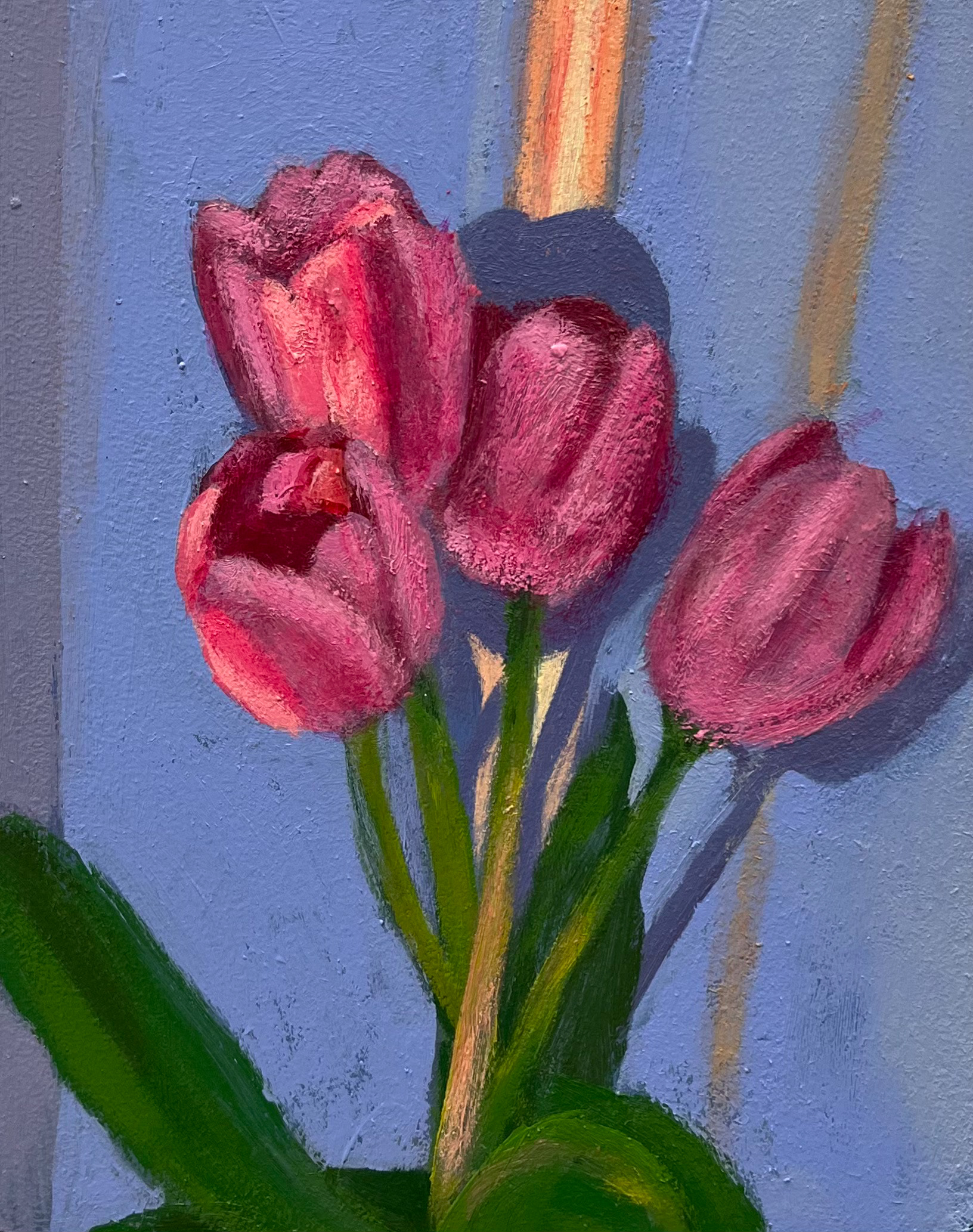 "Tulips," 5x7 inches. Madelaine Mae Dack. Acrylic on matte board. 2023.