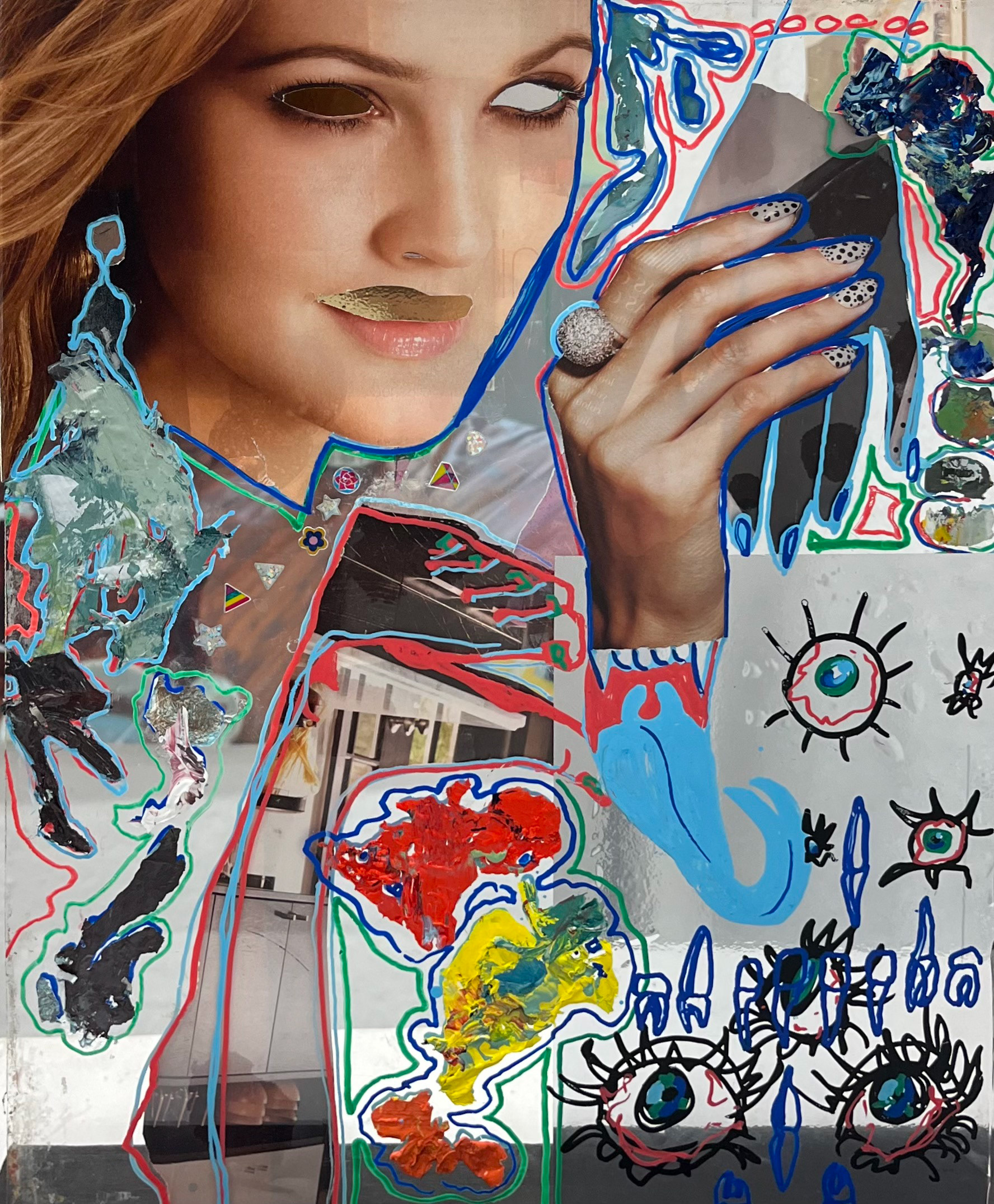 "Collage," 2/2, 12x15 inches. Madelaine Mae Dack. Mixed media on glass. 2023.