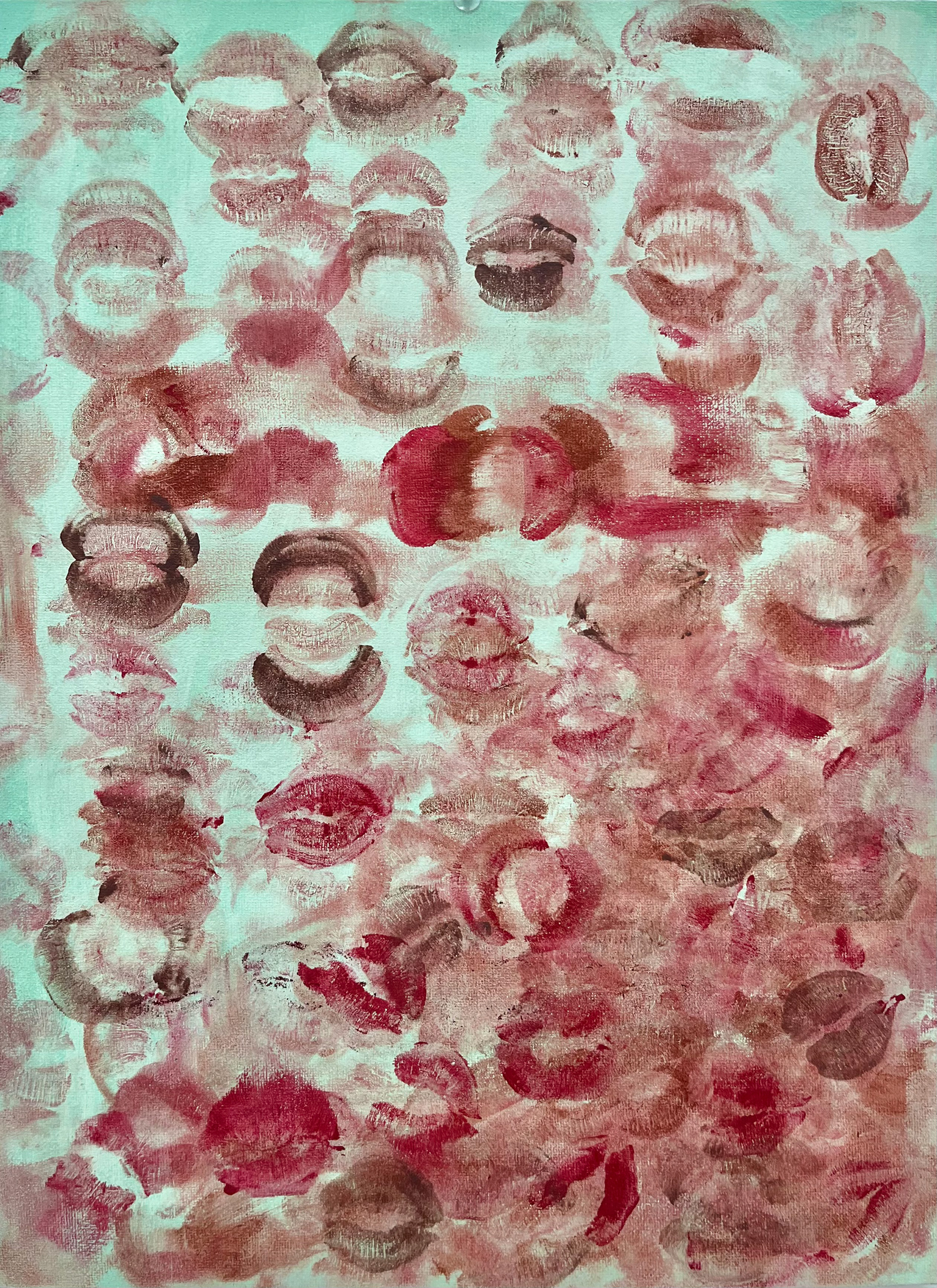 "22/04," 12x16 inches. Madelaine Mae Dack. Lipstick and acrylic on canvas,2024.