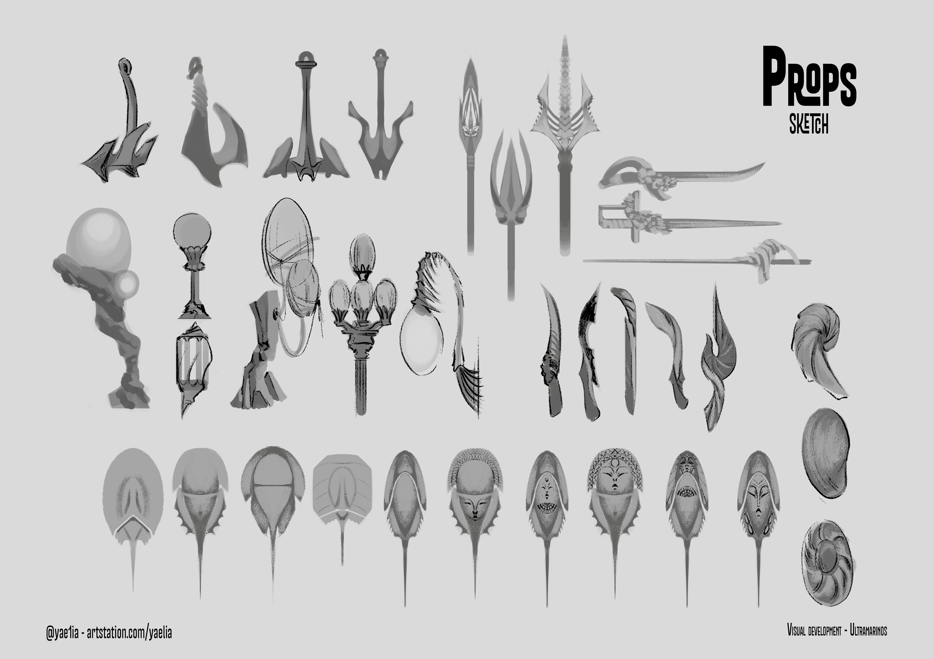 More inspiration from basalt architecture and marine anatomy, especially for Barú and Ceycén's weapons.
