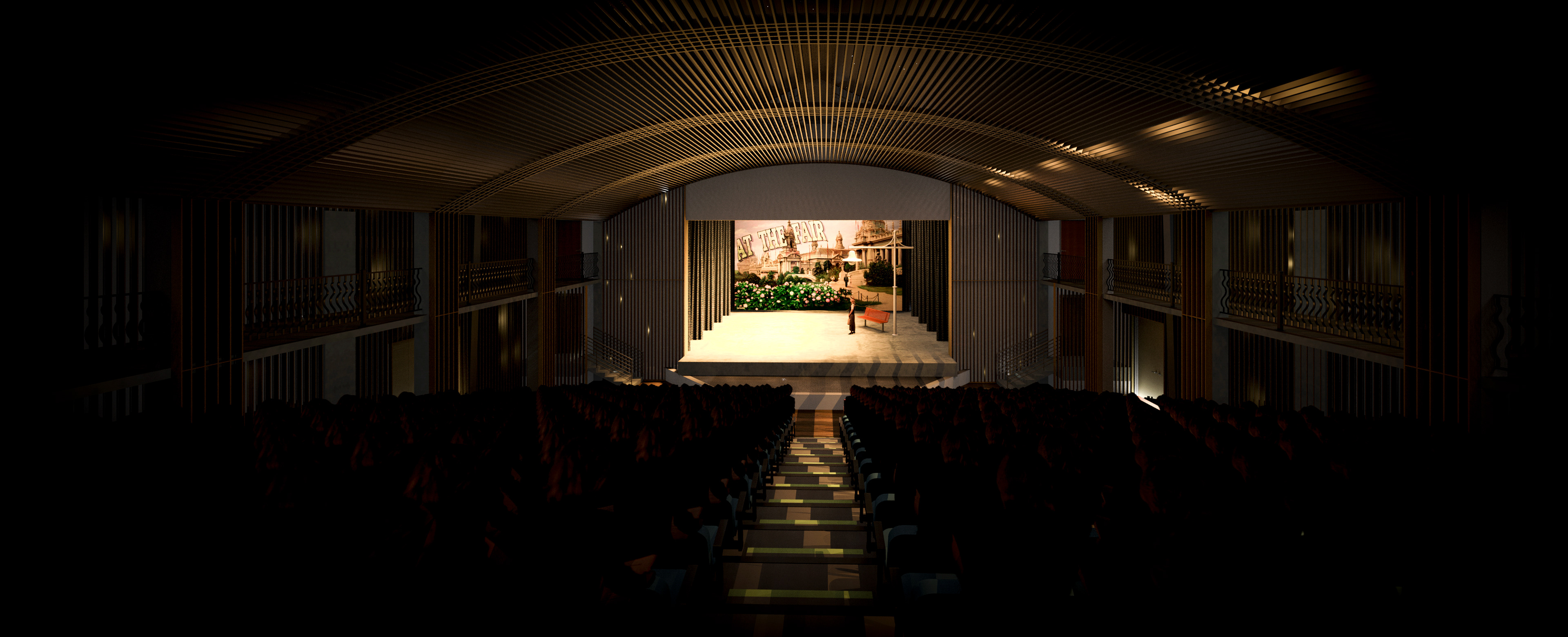 A conceptual rendering of a new theater for Desert Christian Schools. Rendering and 3D model by Roshelle Stahl [Desert Digismith] under SDG Architecture LLC.