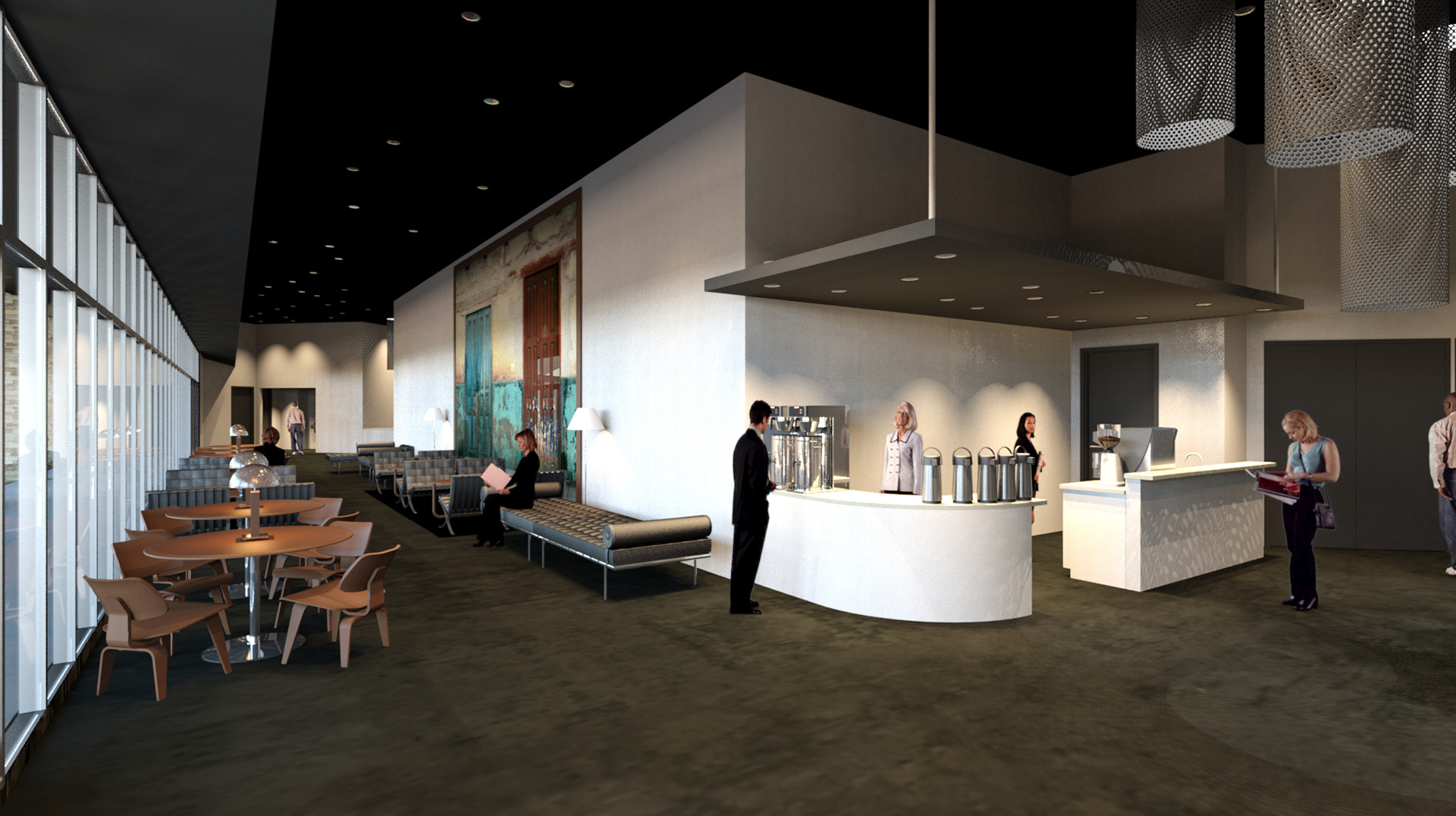 A conceptual rendering of the new sanctuary lobby for Door Church. Rendering and 3D model by Roshelle Stahl [Desert Digismith] under SDG Architecture LLC.