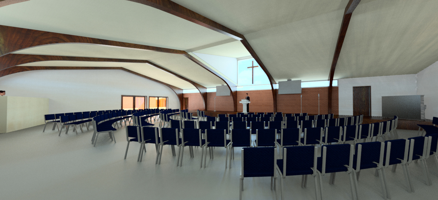 A conceptual rendering of a sanctuary remodel and addition for North Swan Baptist. Rendering and 3D model by Roshelle Stahl [Desert Digismith] under SDG Architecture LLC.