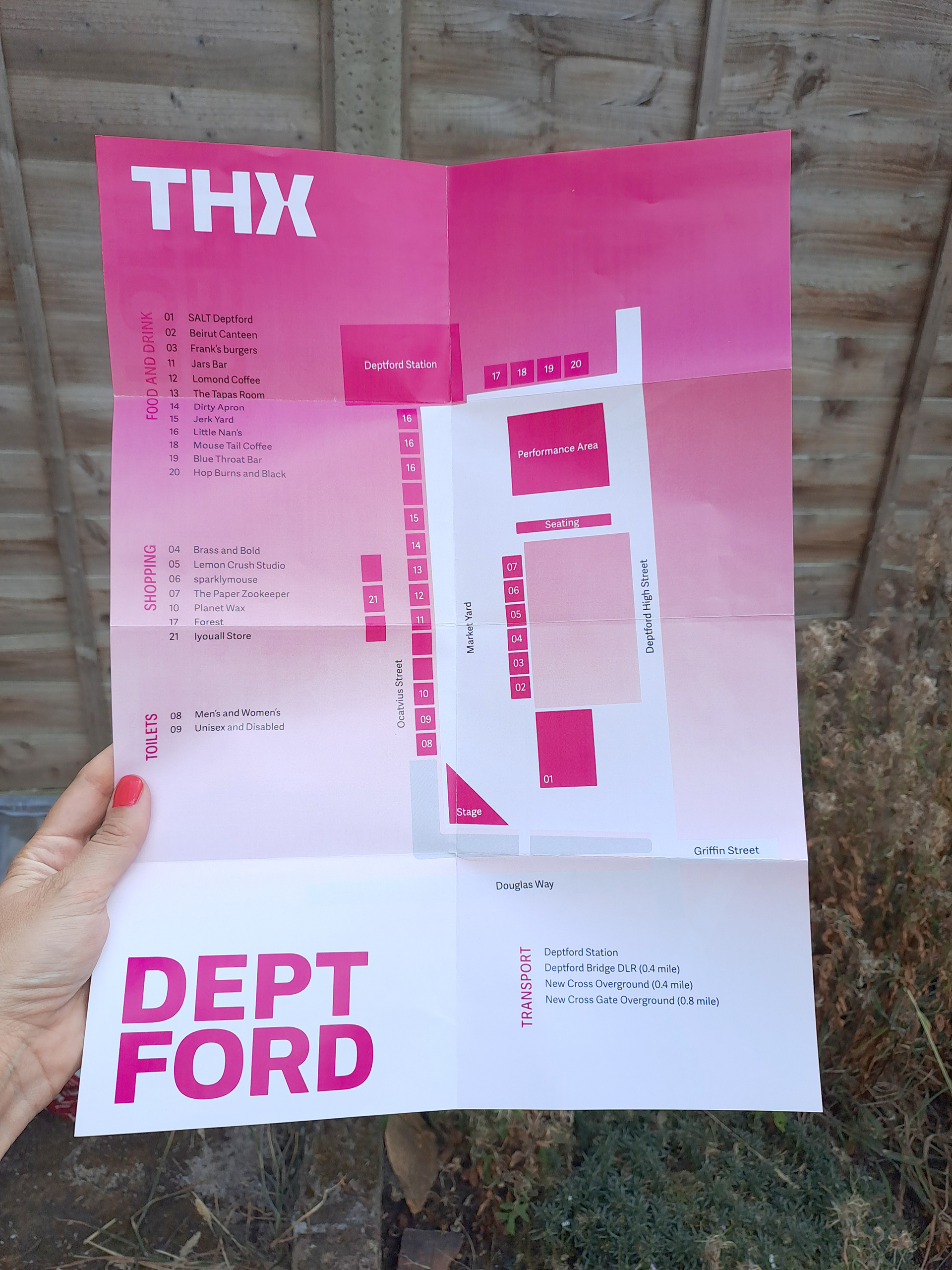A fold out event map for THX Deptford
