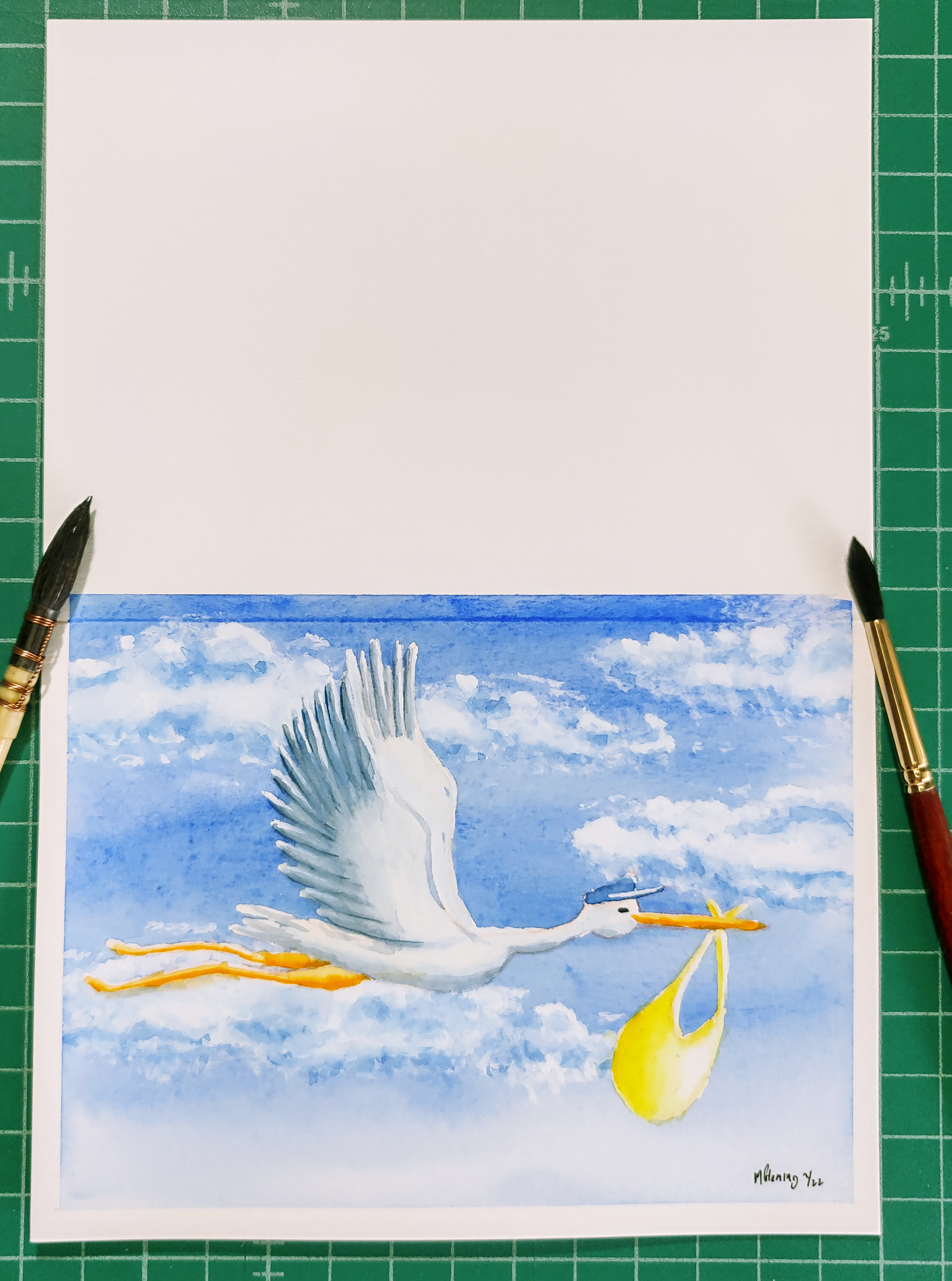 Yellow baby bundle watercolor painted card