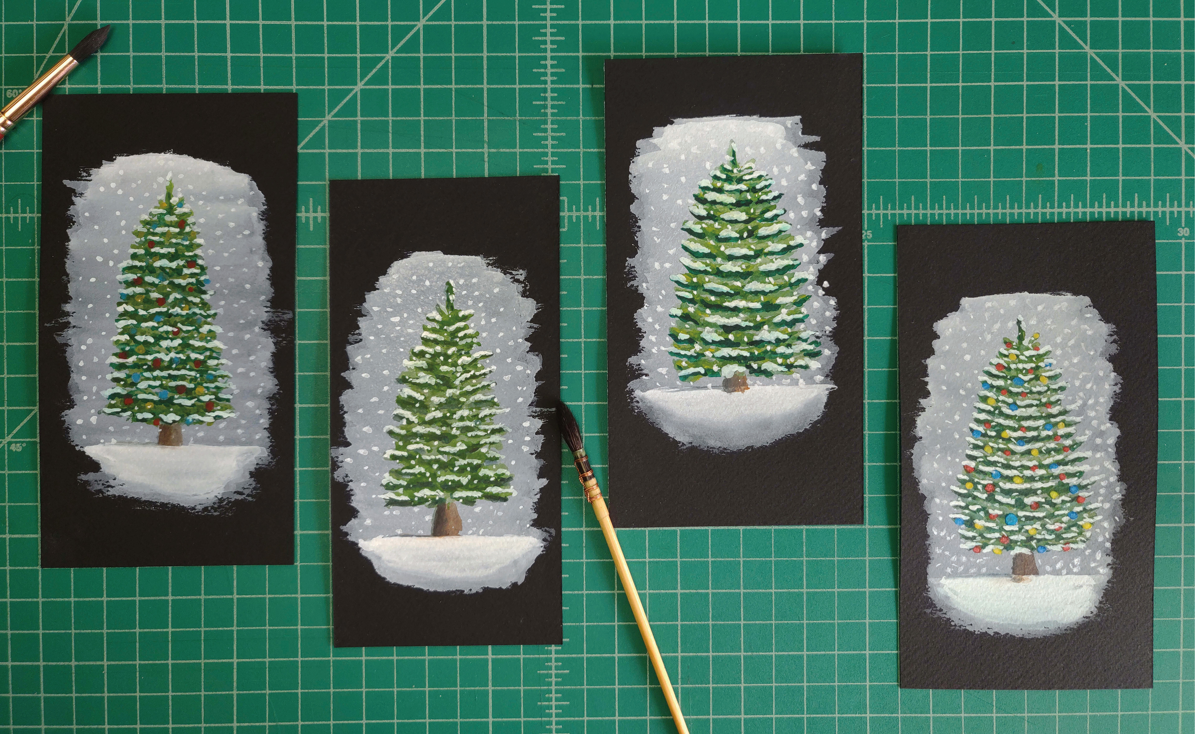 Christmas trees watercolor painting