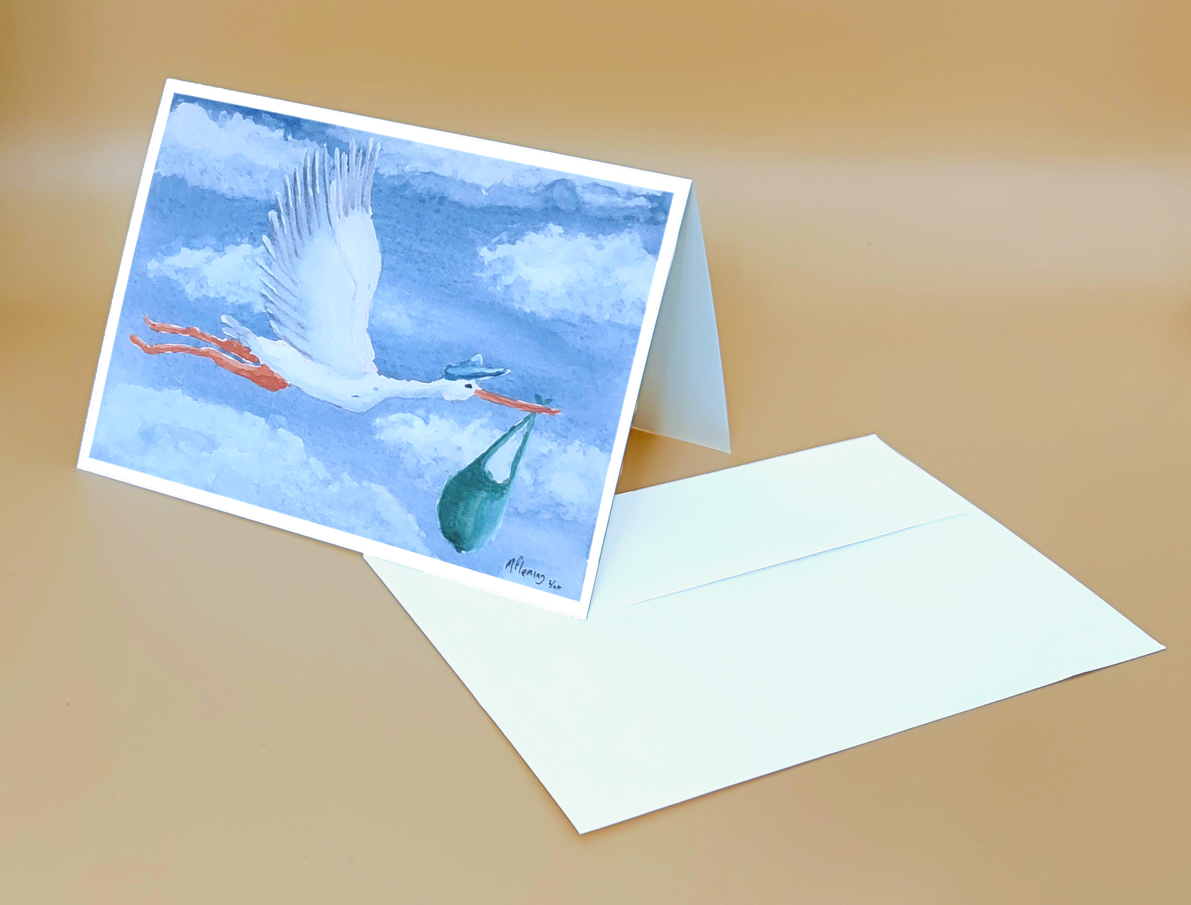 Green baby bundle watercolor reproduction card