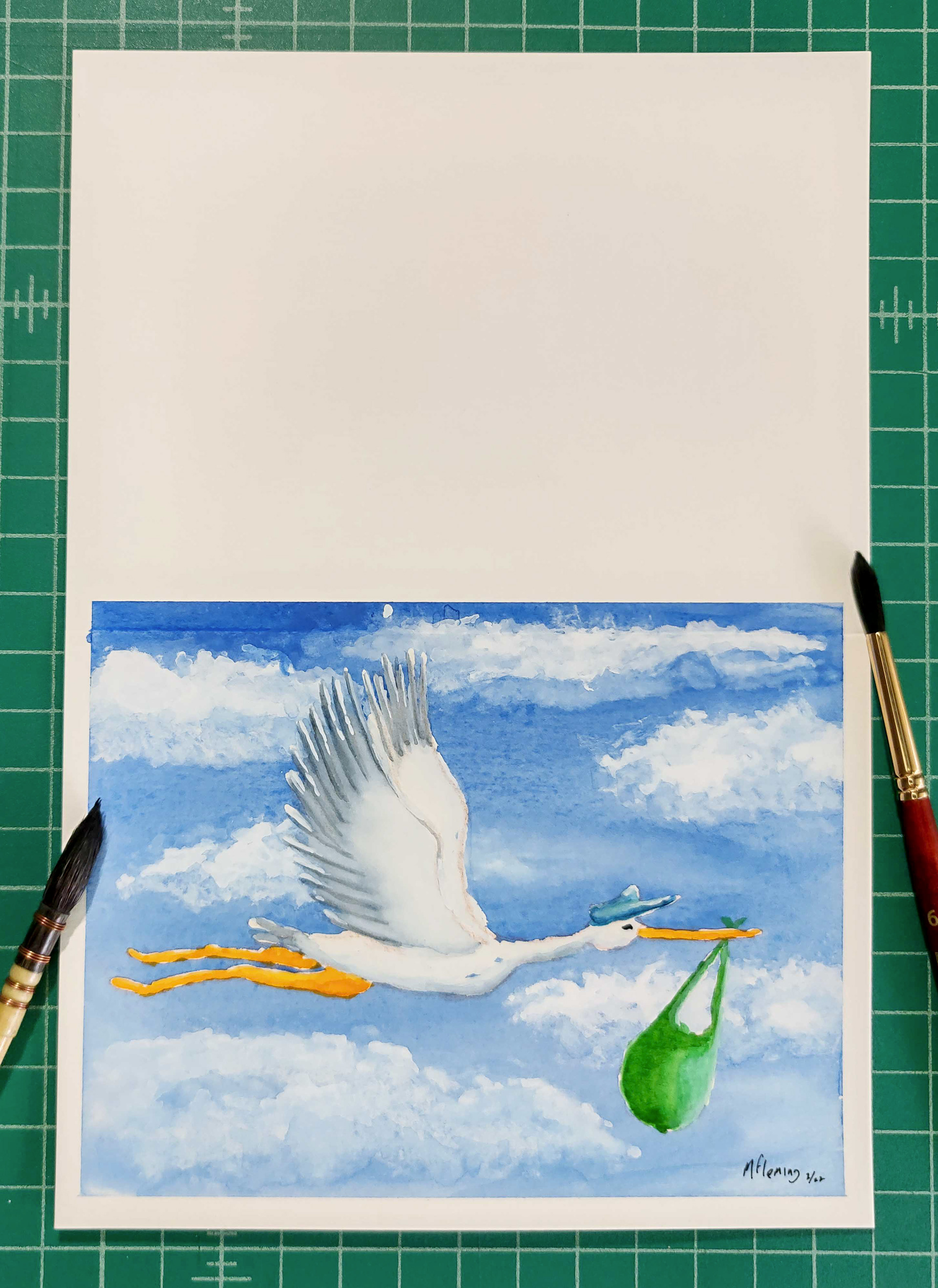 Green baby bundle watercolor painted card