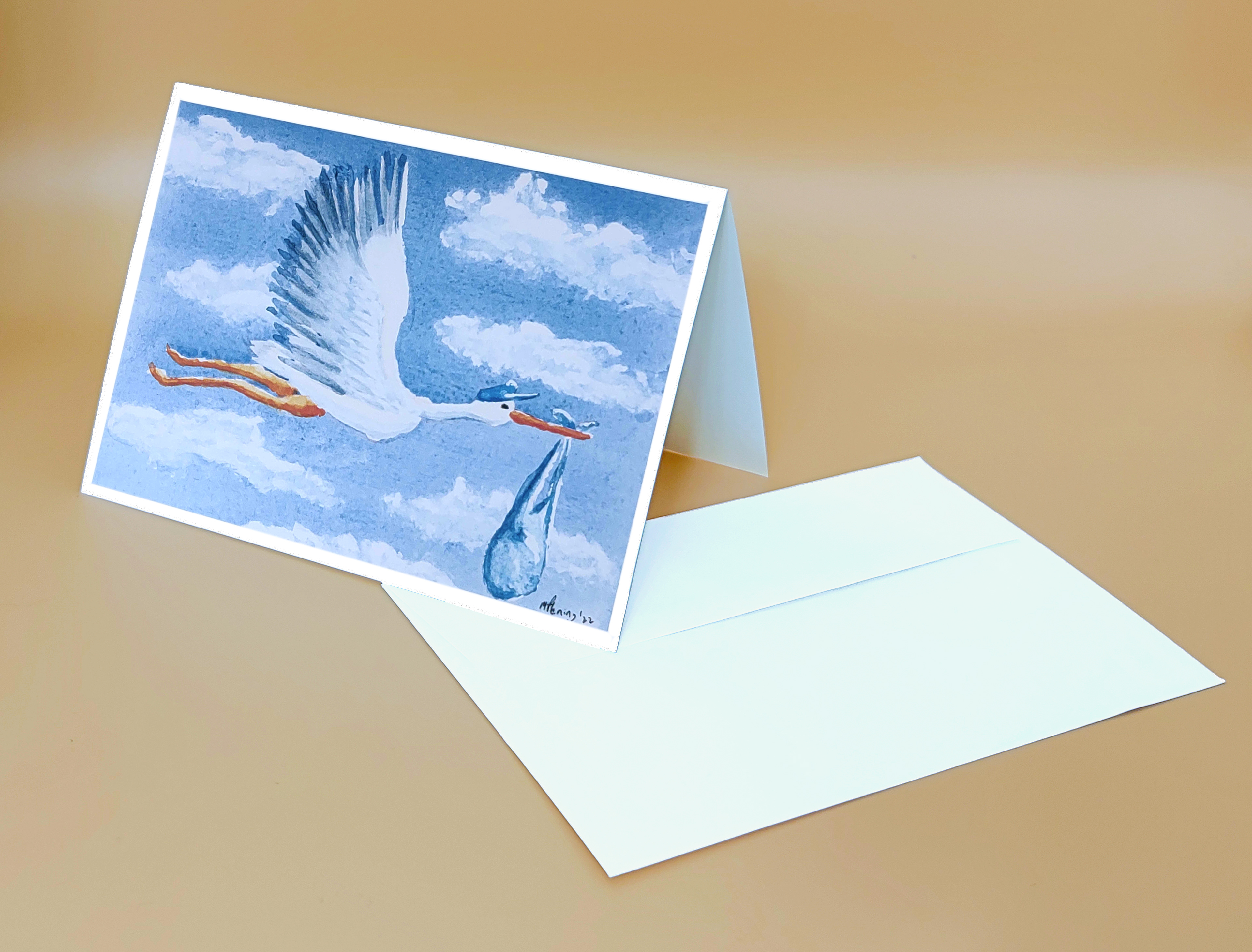 Blue baby bundle reproduction watercolor card