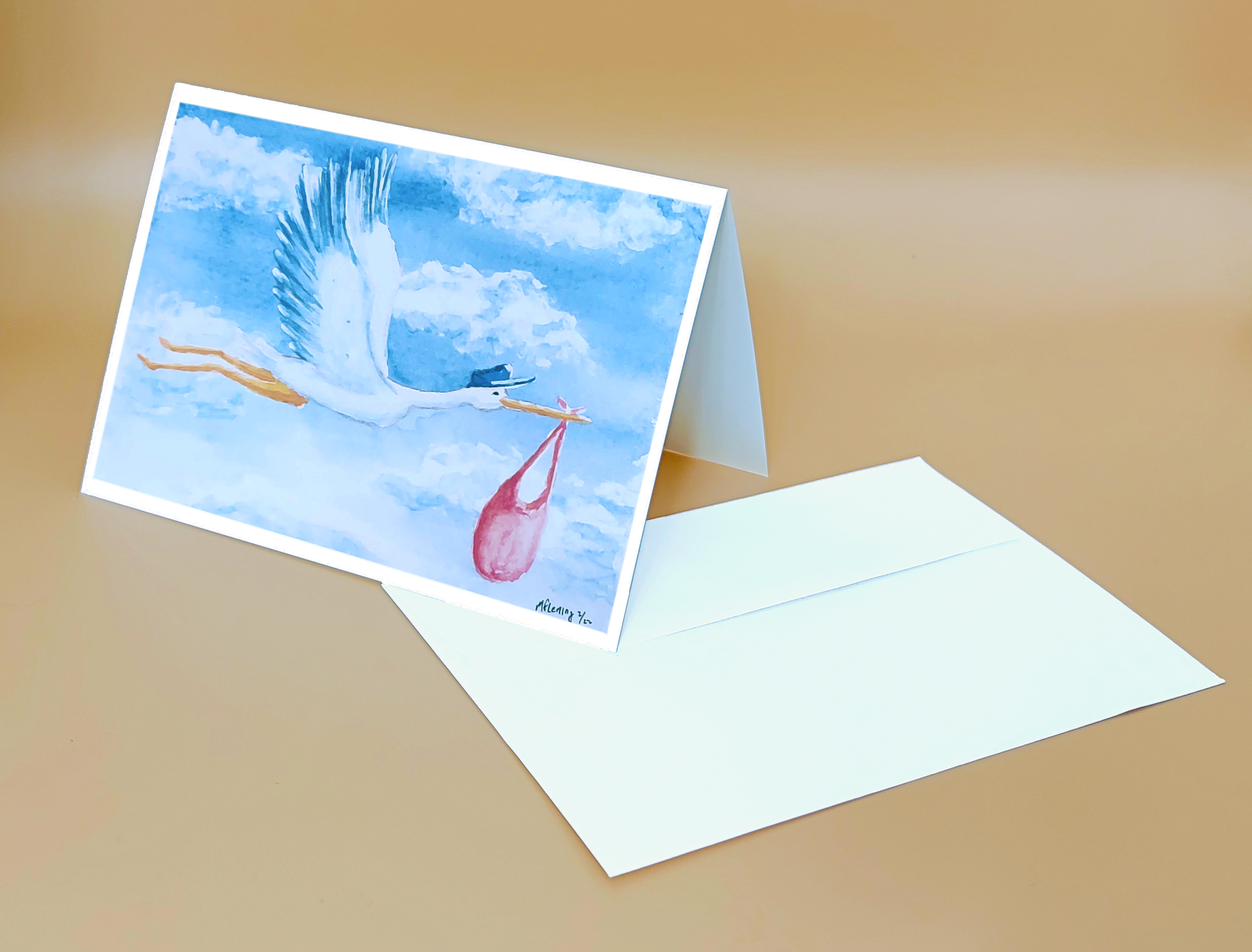 Pink baby bundle watercolor reproduction card