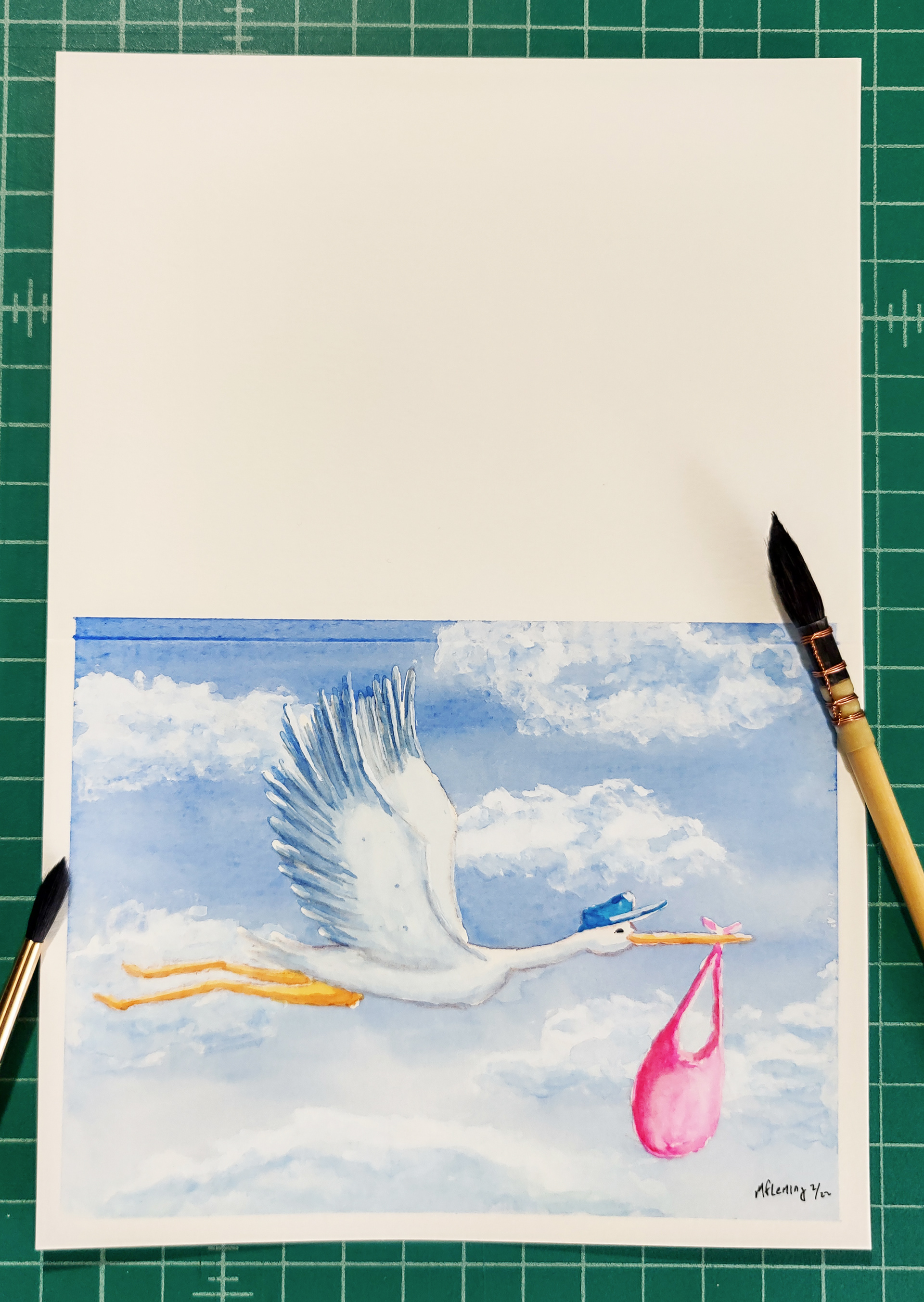 Pink baby bundle watercolor painted card