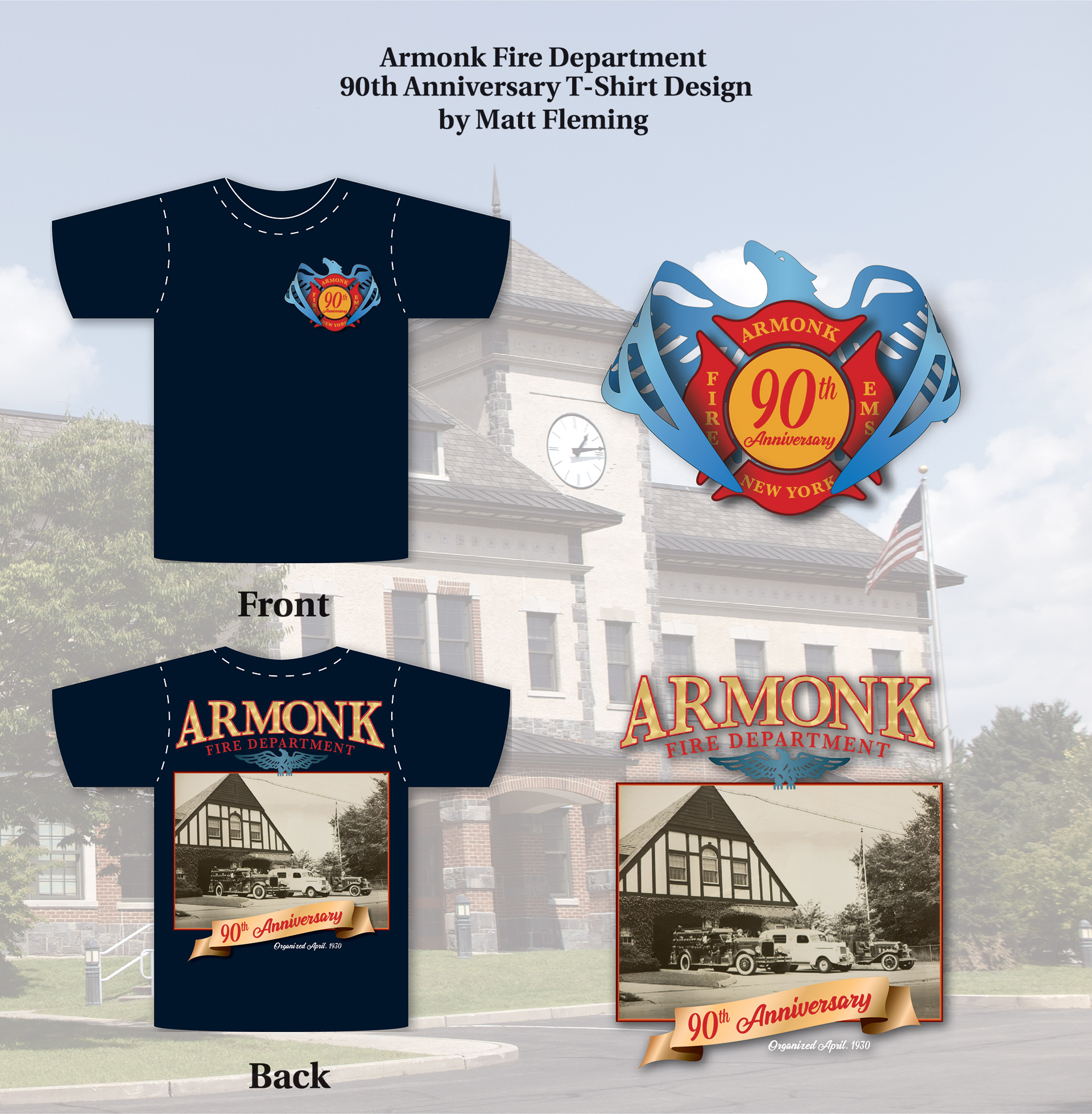 Armonk Fire Department 90th Anniversary Shirt Design 2020 Created with Adobe Illustrator CC