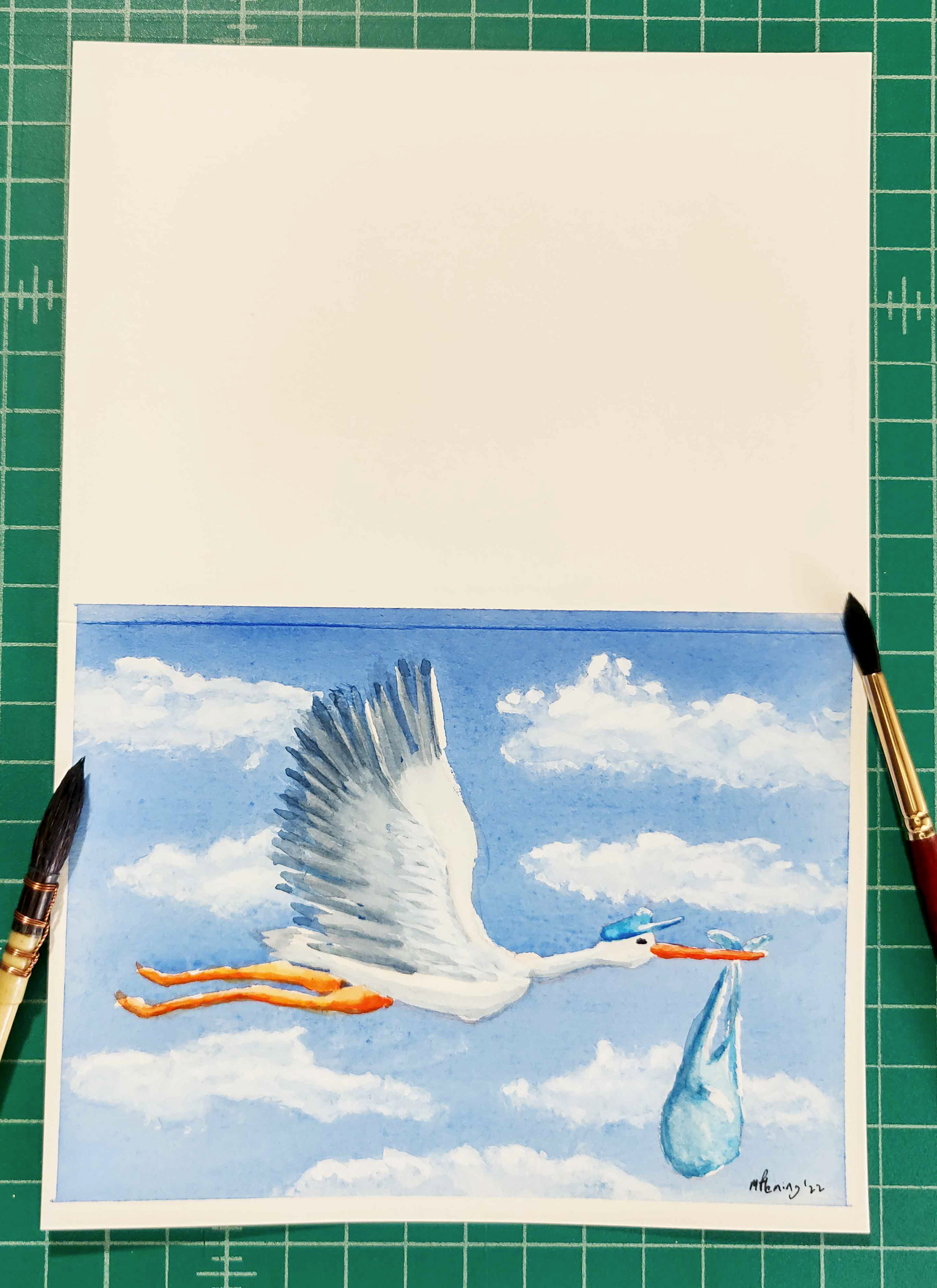 Blue baby bundle watercolor painted card