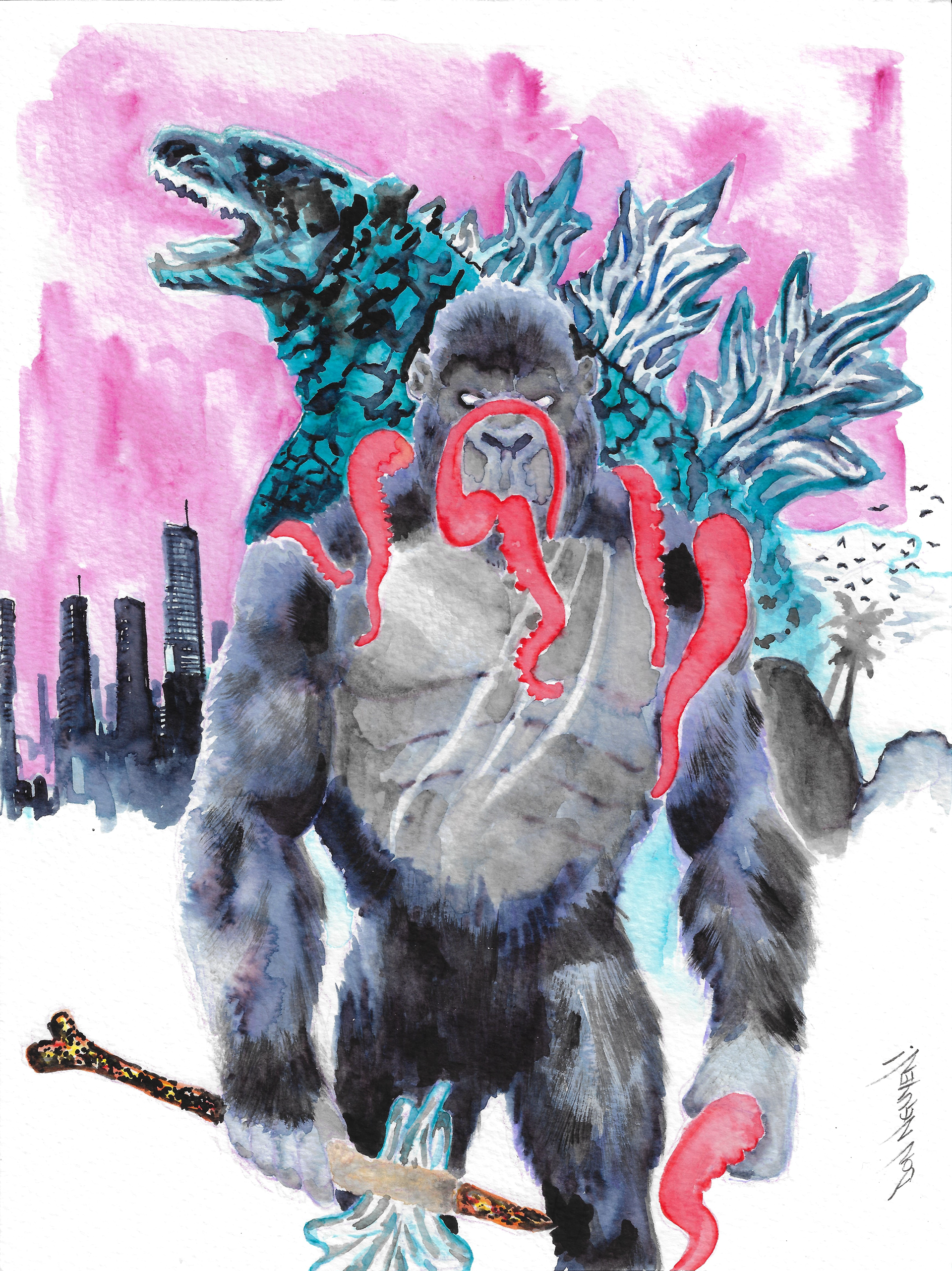 Godzilla vs. Kong original watercolor for DCD Collects