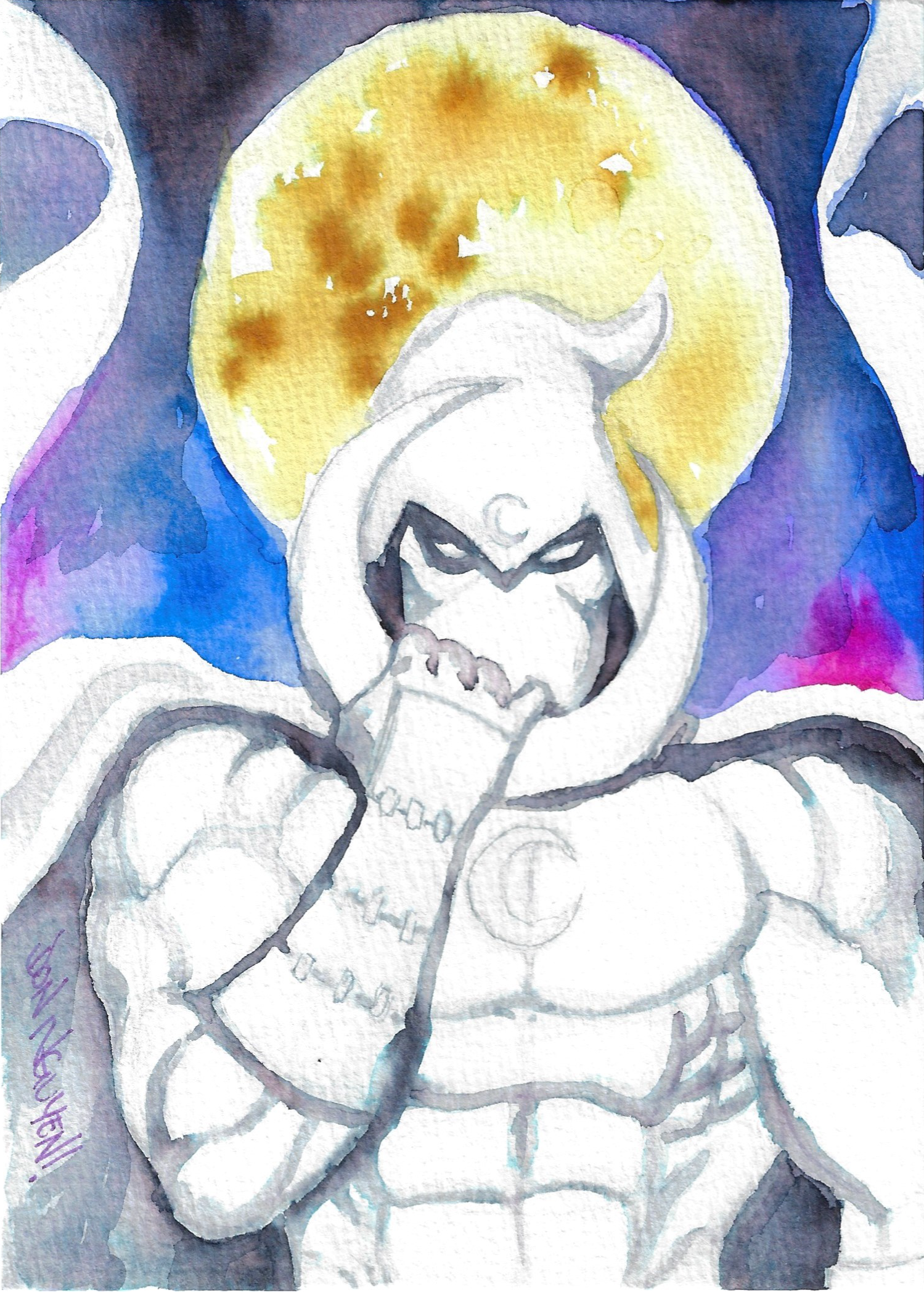 Moon Knight, 5" x 7" watercolor