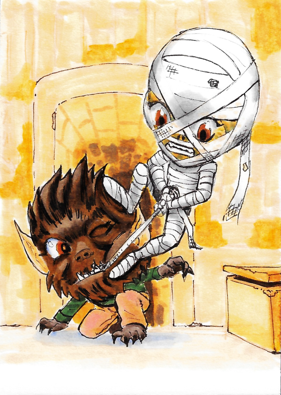 Chibi Wolfman vs Mummy
