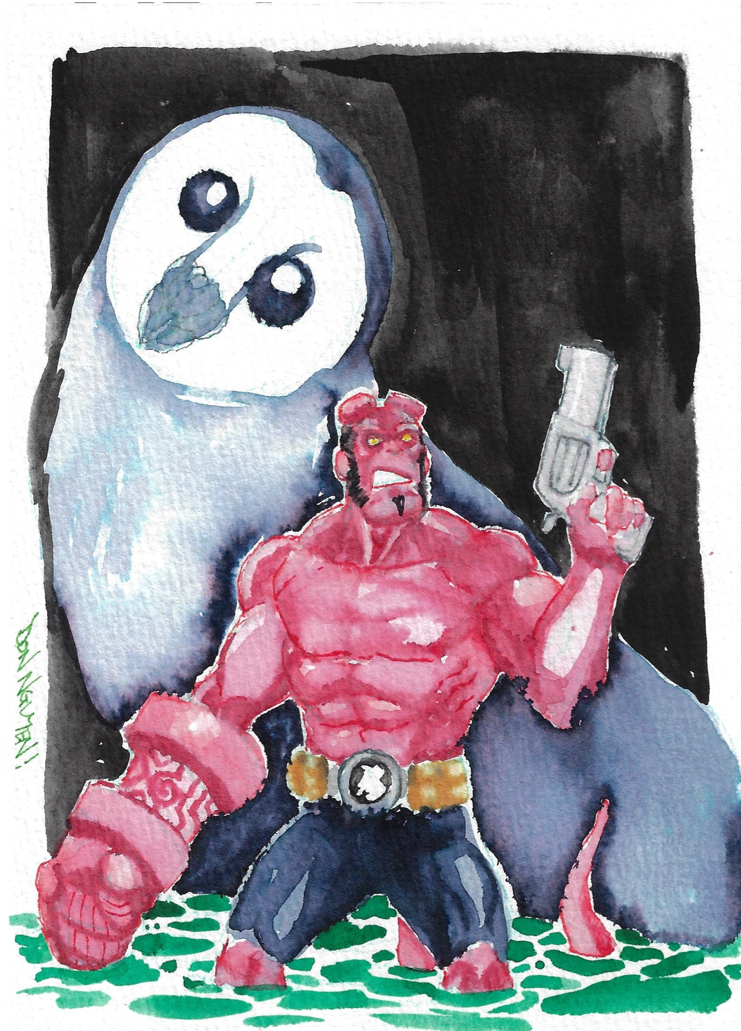 Hellboy, 5" x 7" watercolor
