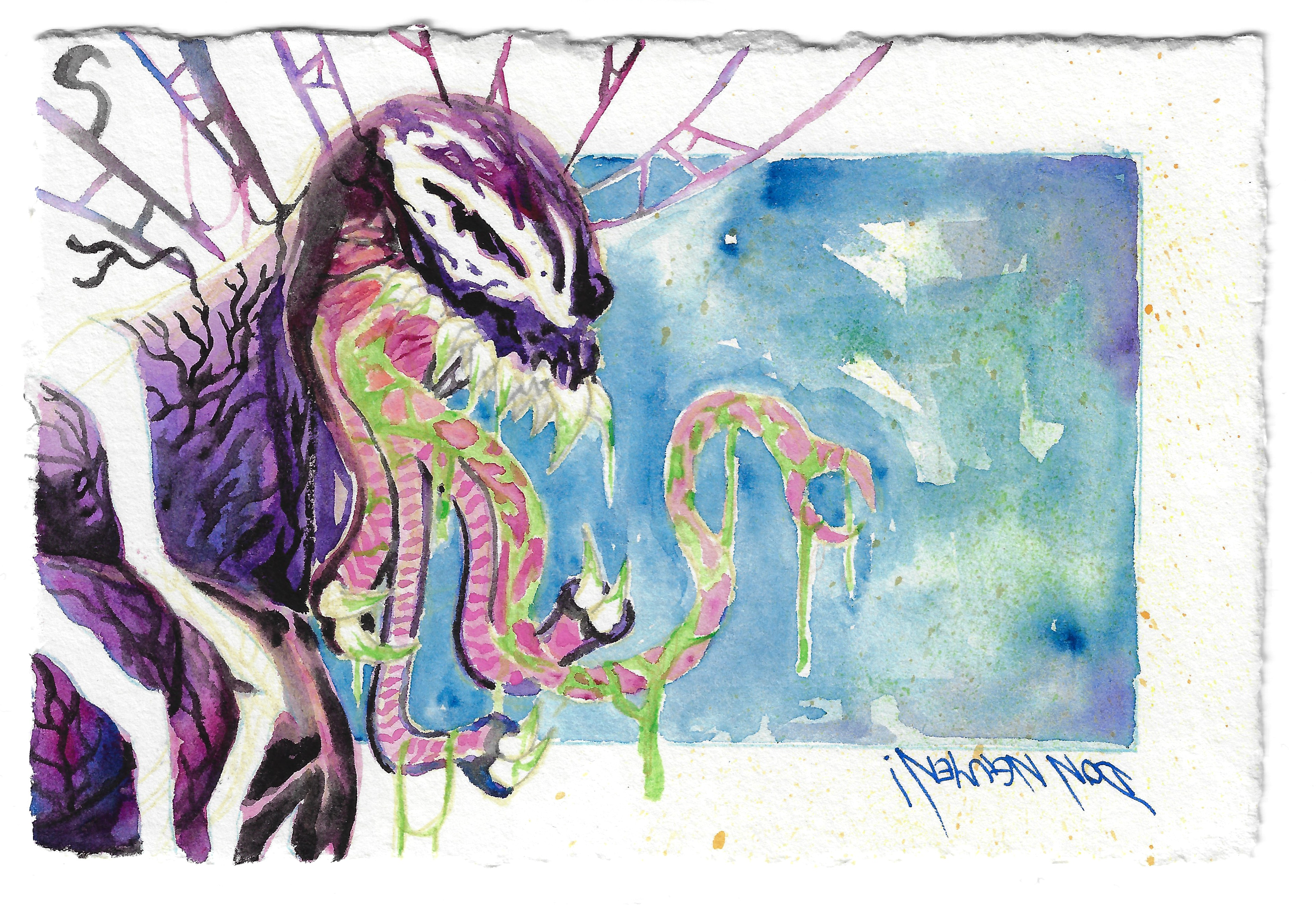 4" x 6" Venom. watercolor on deckled cotton