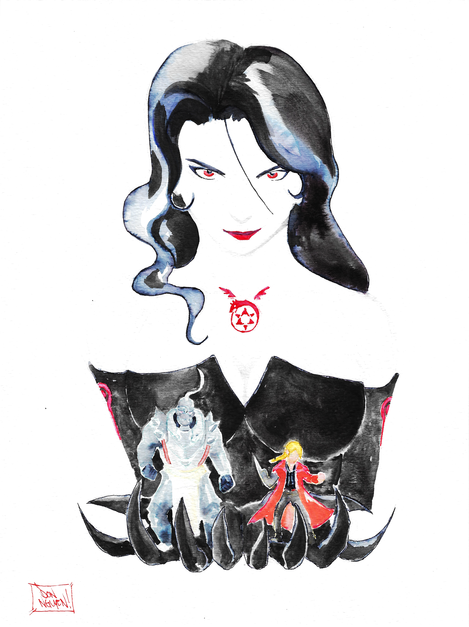 Mother. 9" x 12" Full Metal Alchemist watercolor for DCD Collects