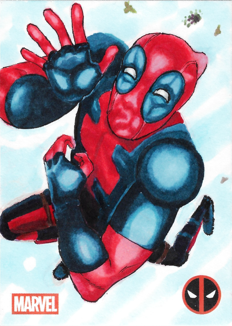 Deadpool against glass