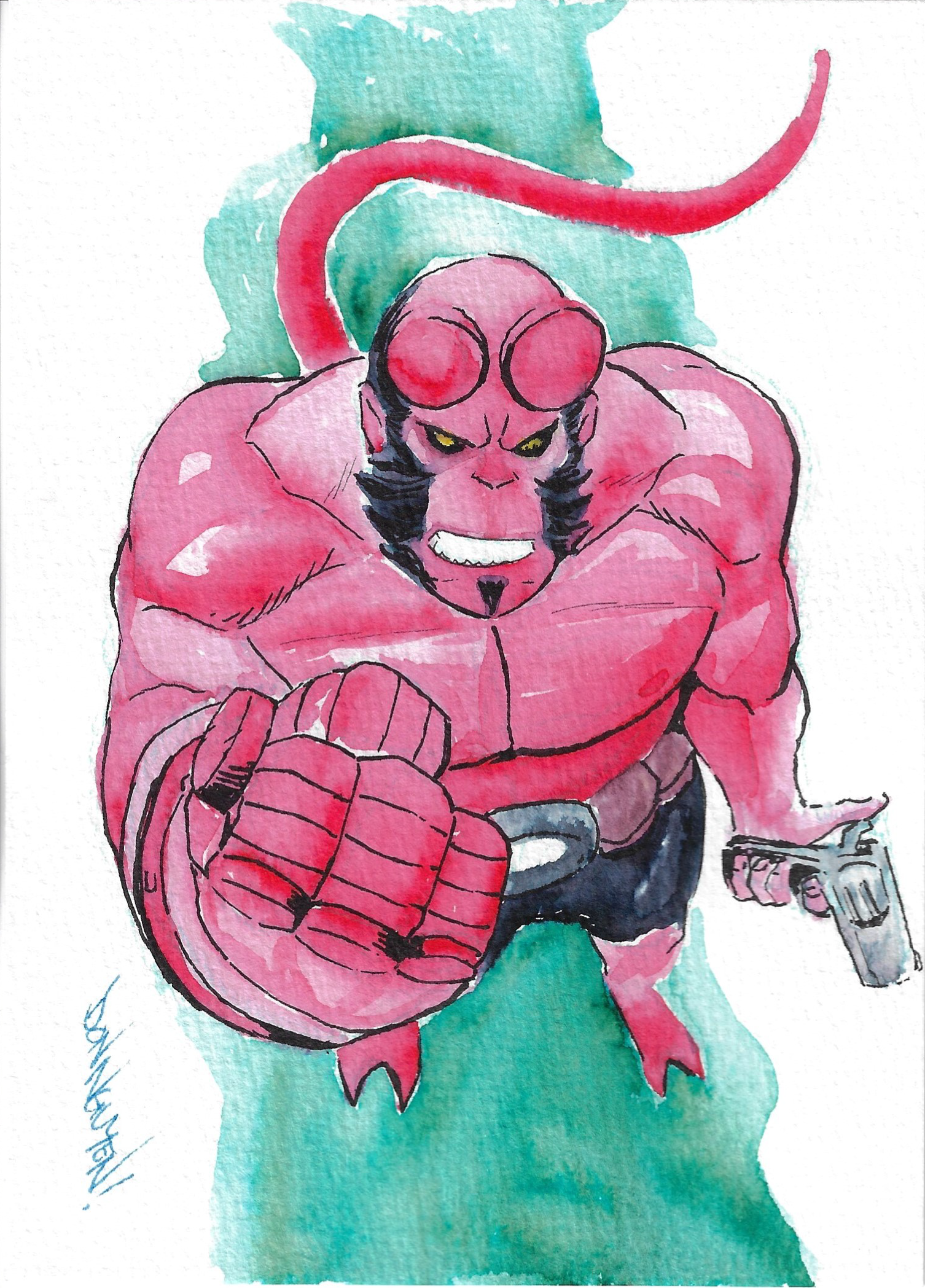 Hellboy, 5" x 7" watercolor