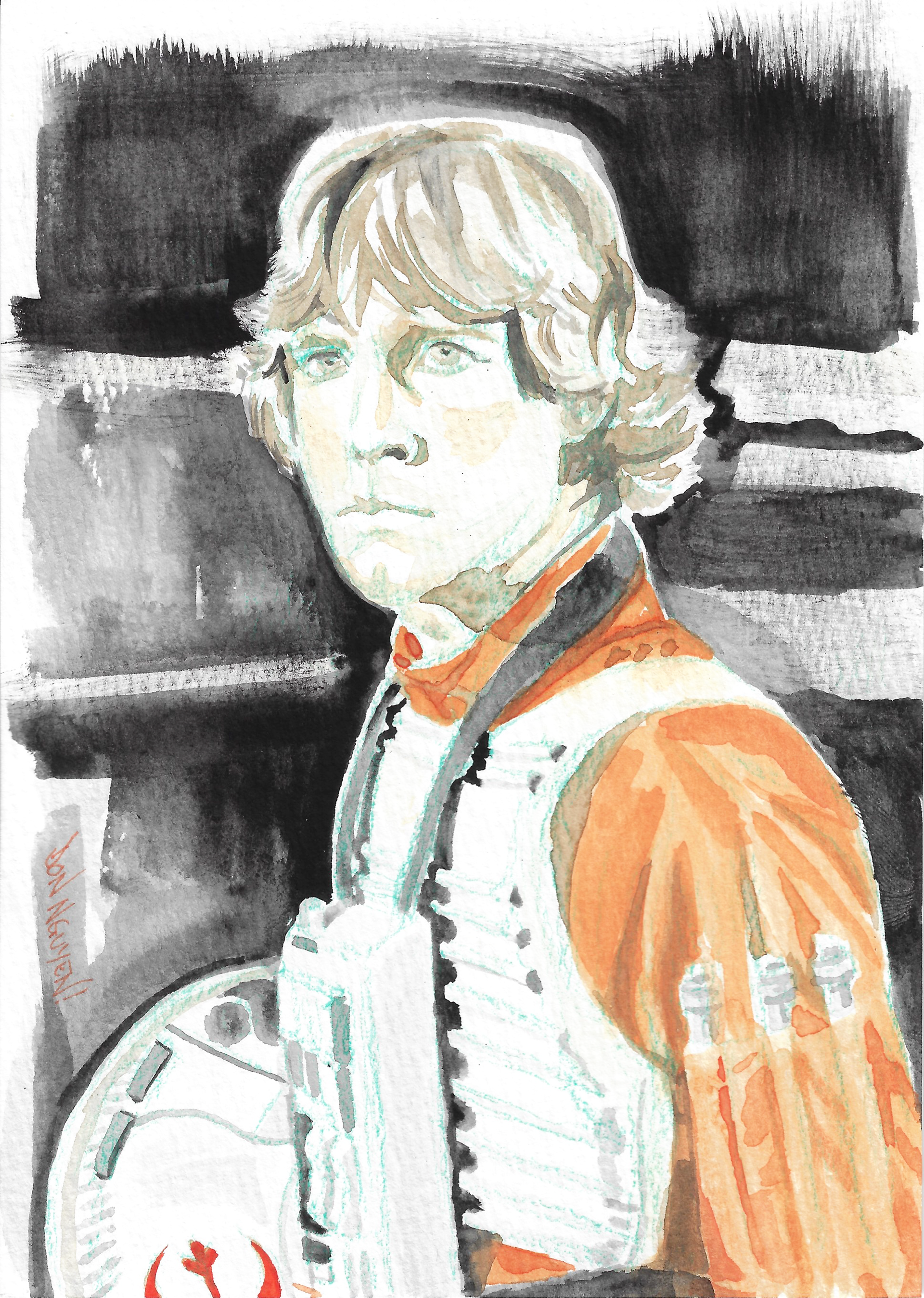 Monochromatic Pilot Luke Commission, 5"x7" watercolor
