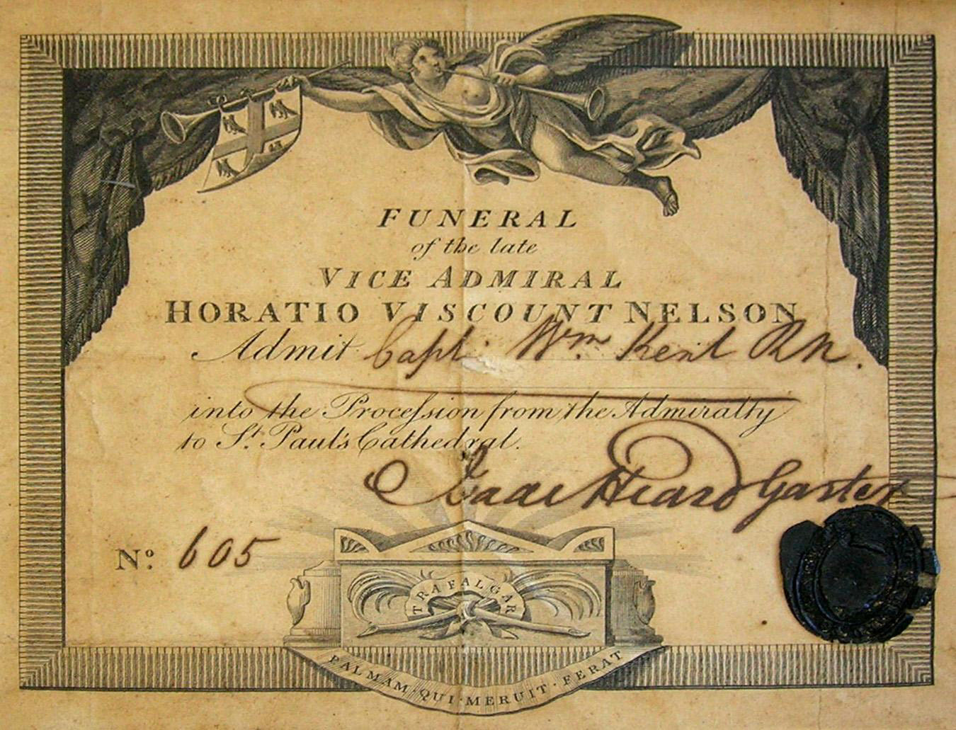 Ticket for the funeral of Horatio Nelson (1806)