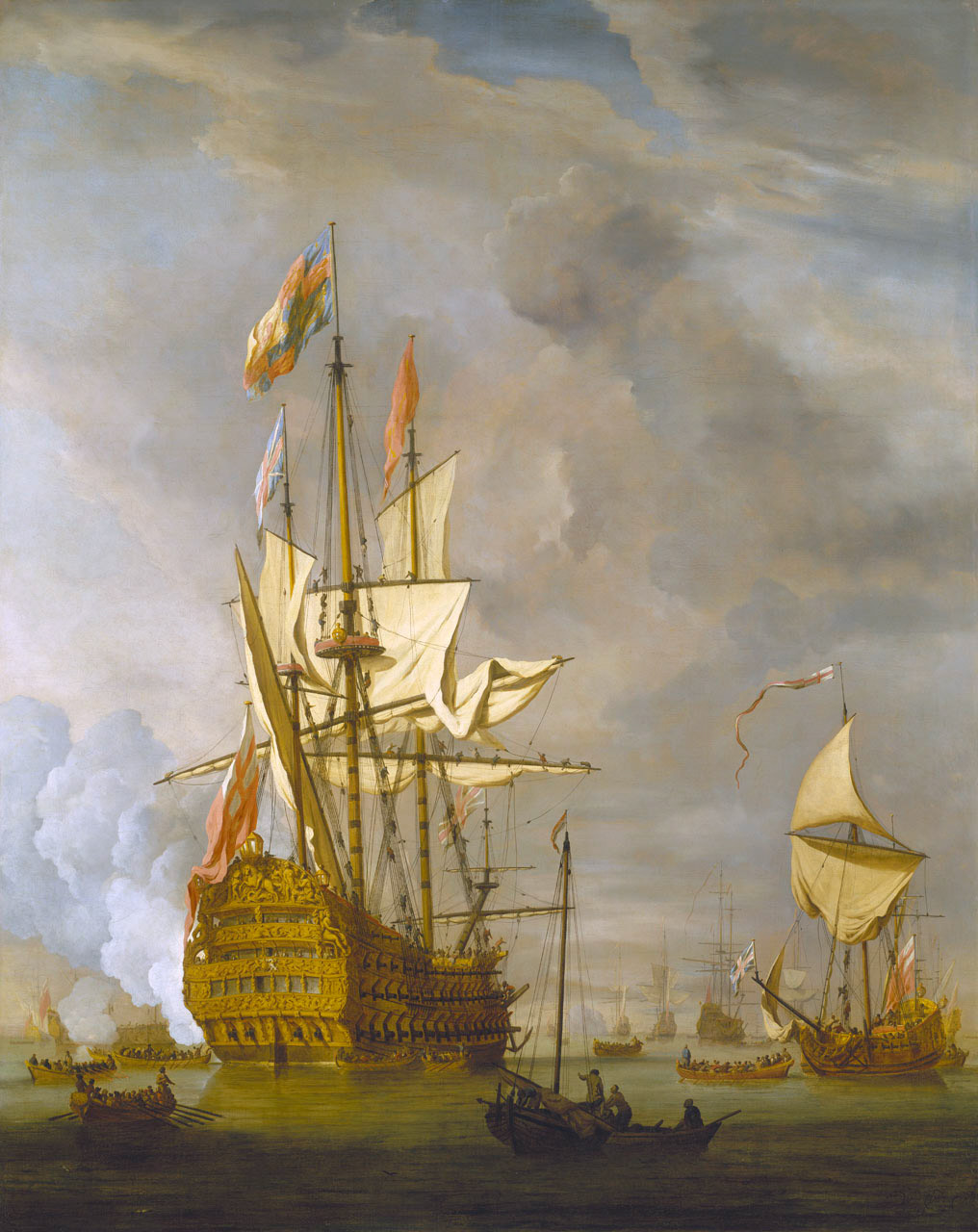 Willem Van de Velde II, The English Ship 'Royal Sovereign' with a Royal Yacht in a Light Air (1703) 180 x 145 NMM