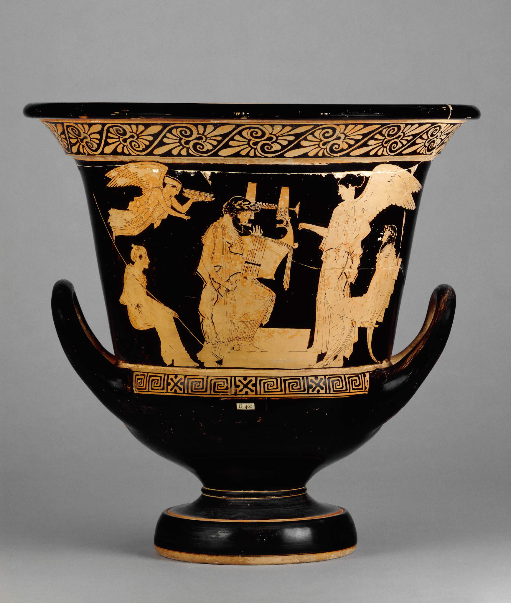 Red-figure calyx-krater with a lyre player and Nike (Attica, 450-440 BCE) BM (purchased from William Hamilton, 1772)