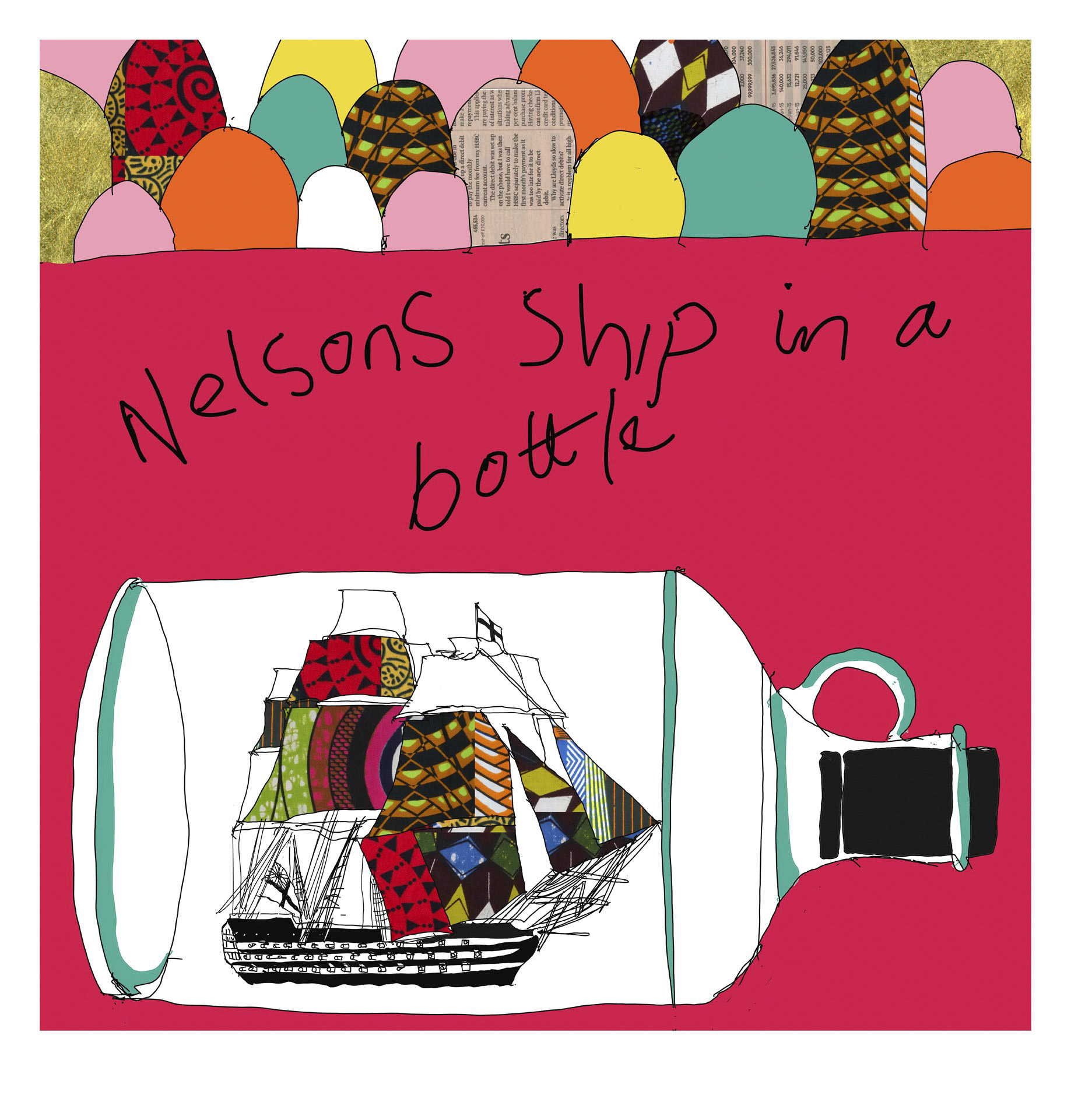 Yinka Shonibare, Nelson's Ship in a Bottle (Red) (2016) screenprint