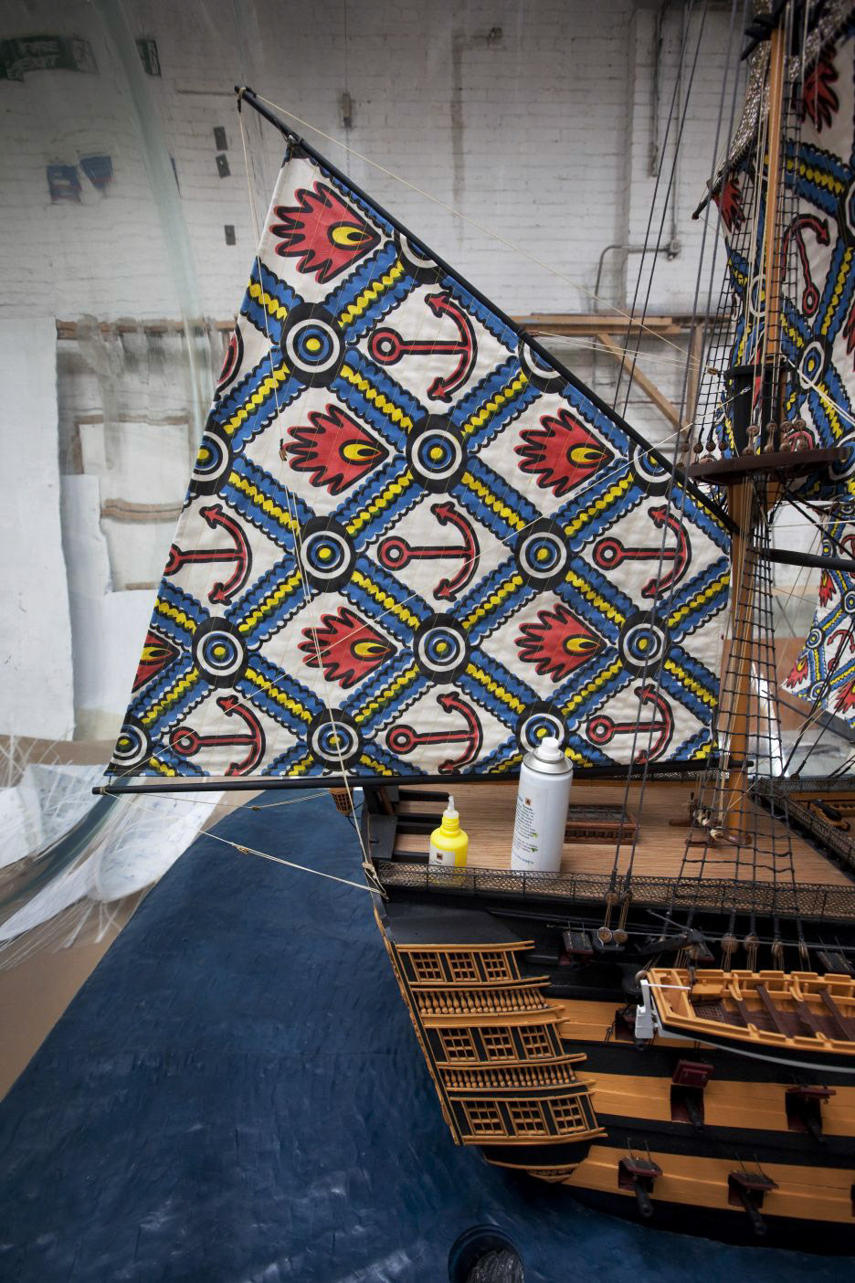Yinka Shonibare, Nelson's Ship in a Bottle (2010) spanker sail with aerosol