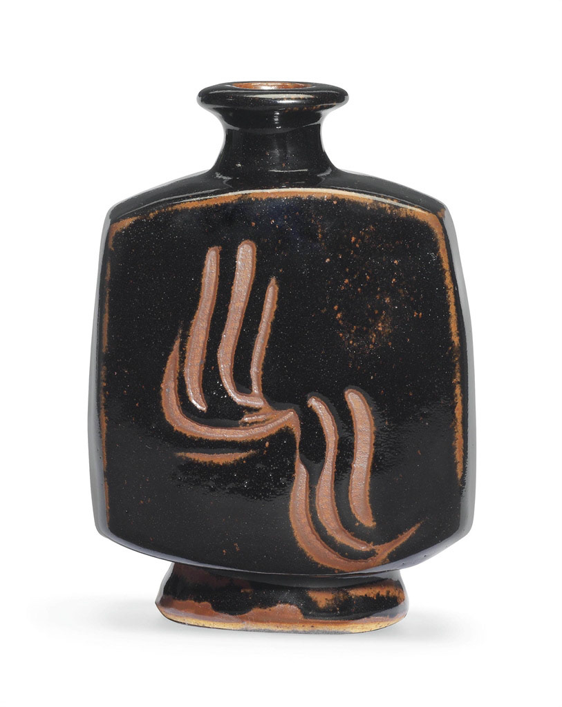 Bernard Leach, square-sided vase with tenmoku glaze (n.d.)