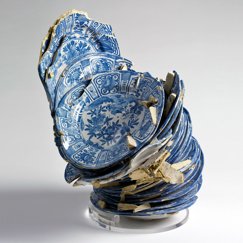 Waster of 34 dishes fused together, Delft (c.1640-60) V&A