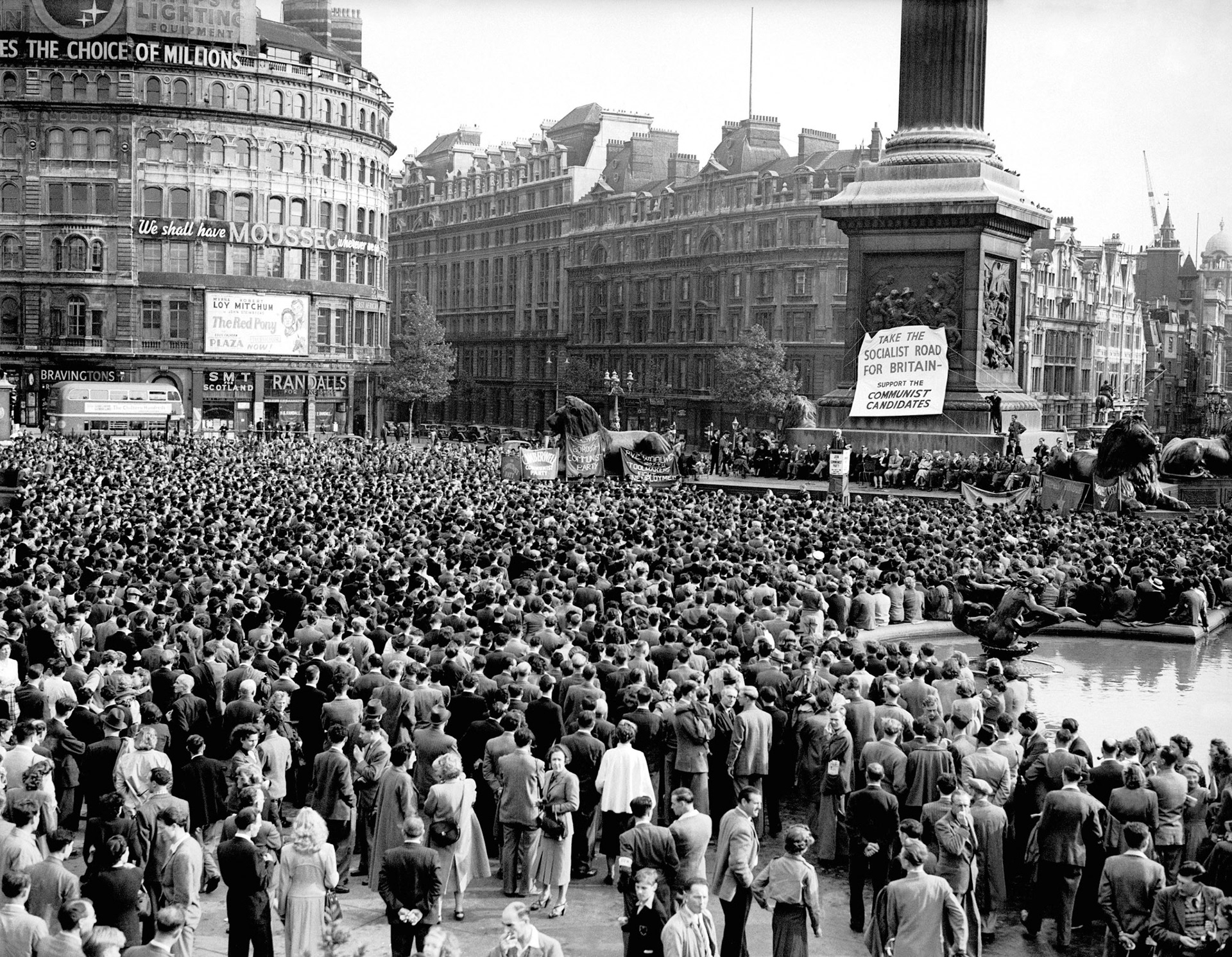 Willie Gallacher MP speaking at a Communist Party election rally in Trafalgar Square (1949)