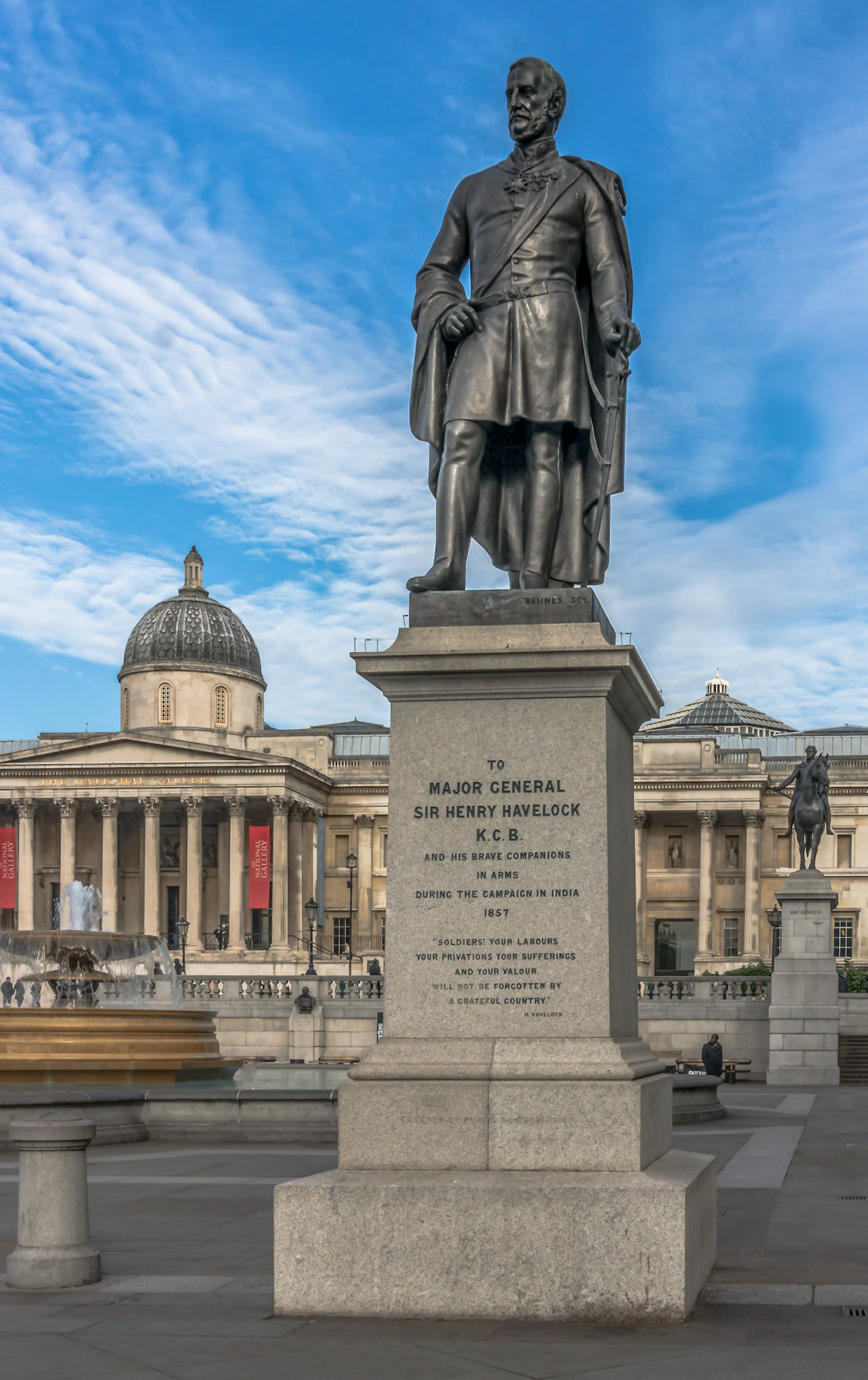 Bronze statue of Henry Havelock by William Behnes, southeast plinth, Trafalgar Square (erected 1861)