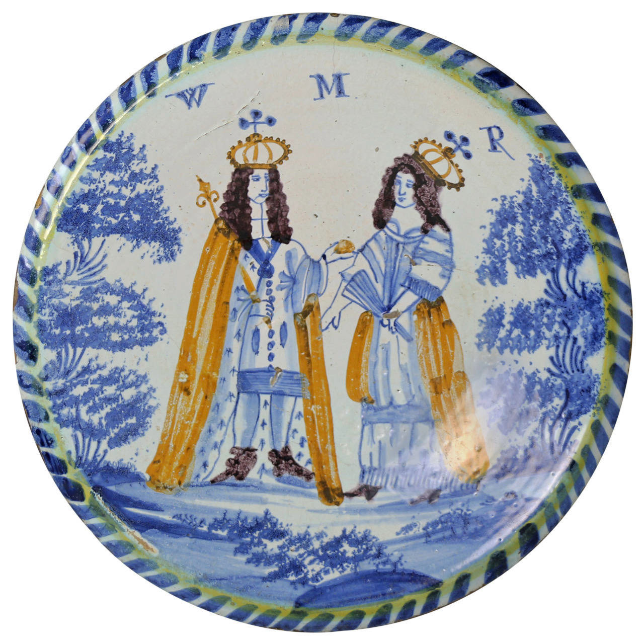 English delftware William and Mary charger (c.1689-94)