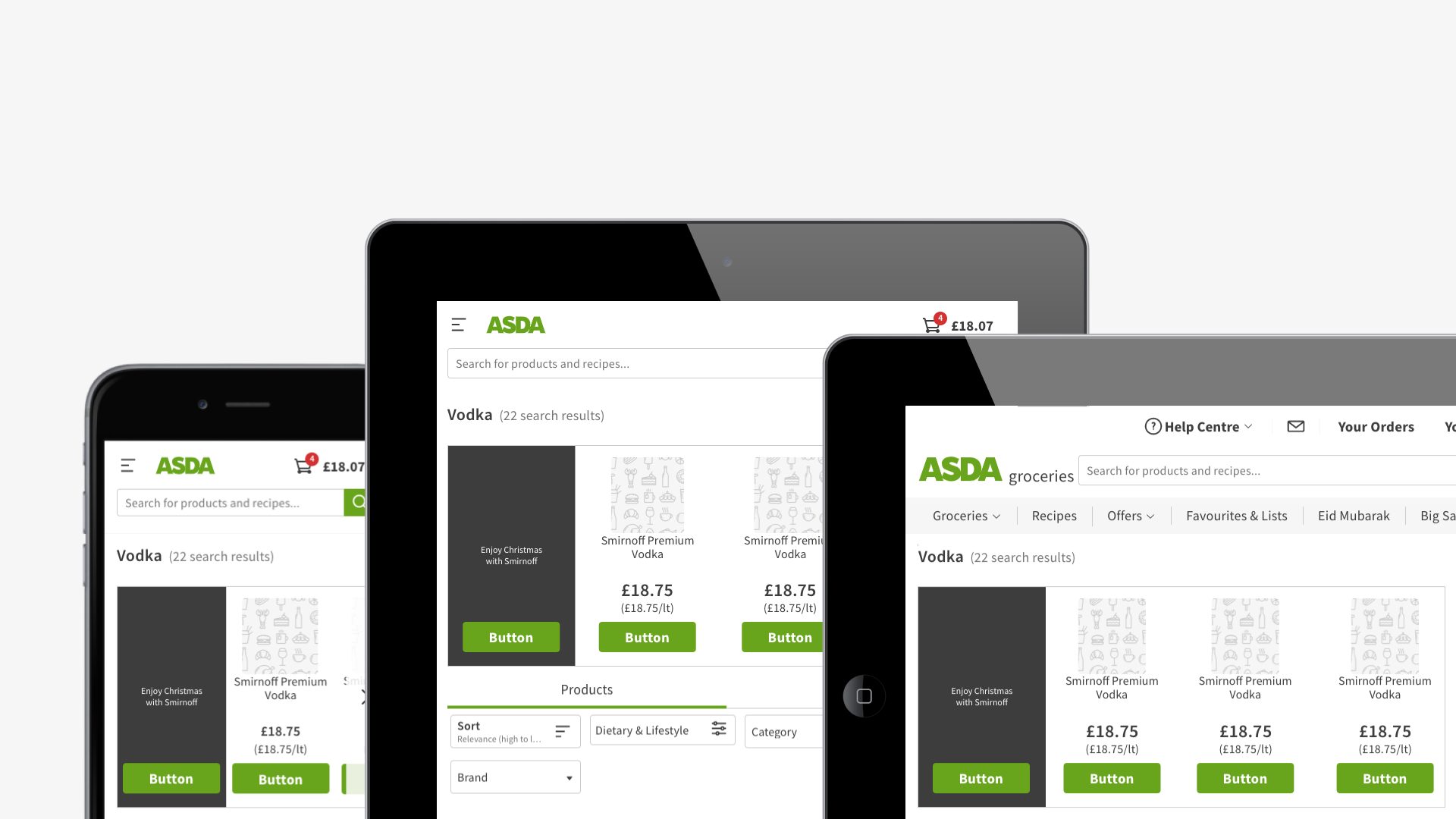 Feature mockup across three devices showing phone in portrait, tablet in portrait and tablet in landscape