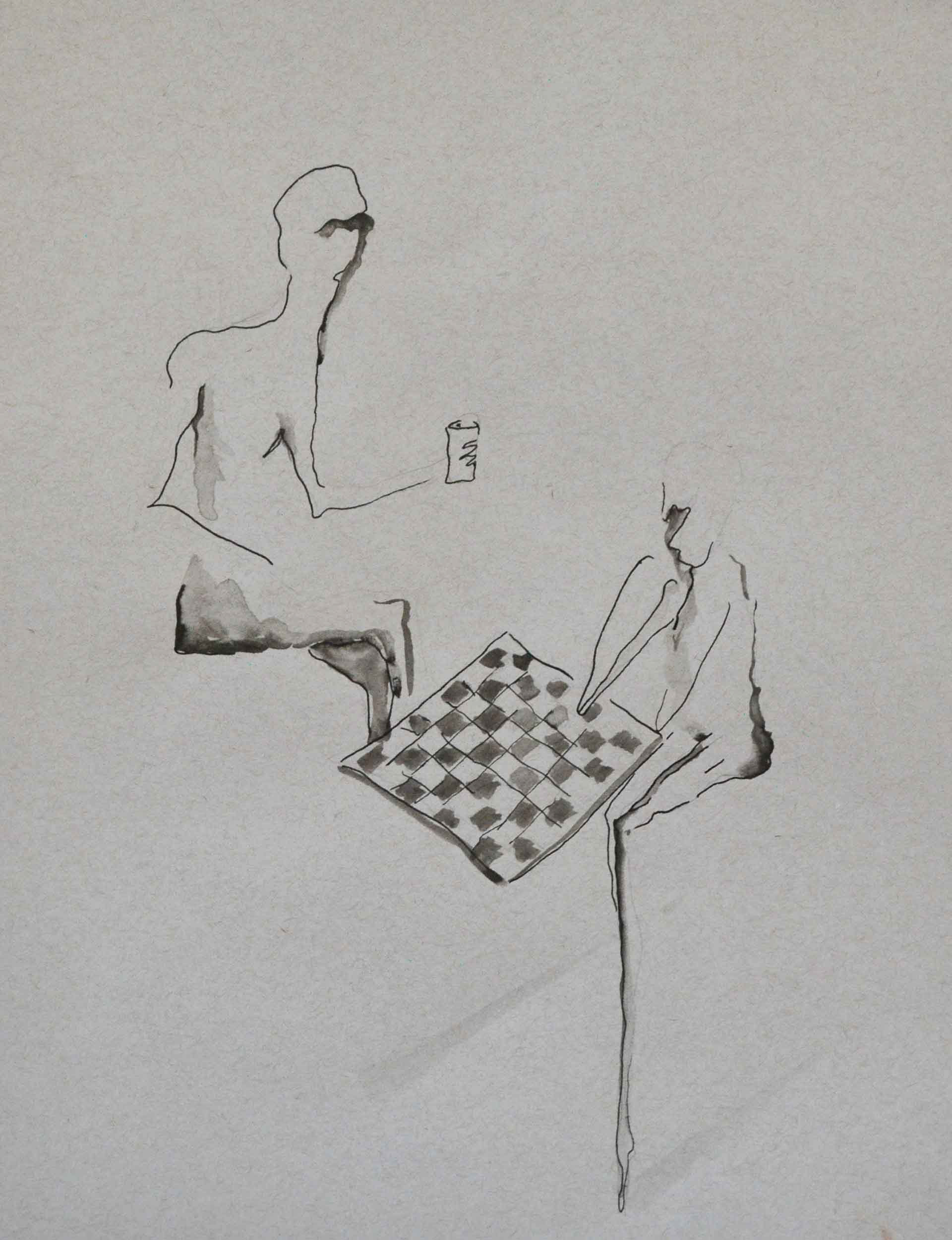 Playing Chess, inkt op papier, 2019