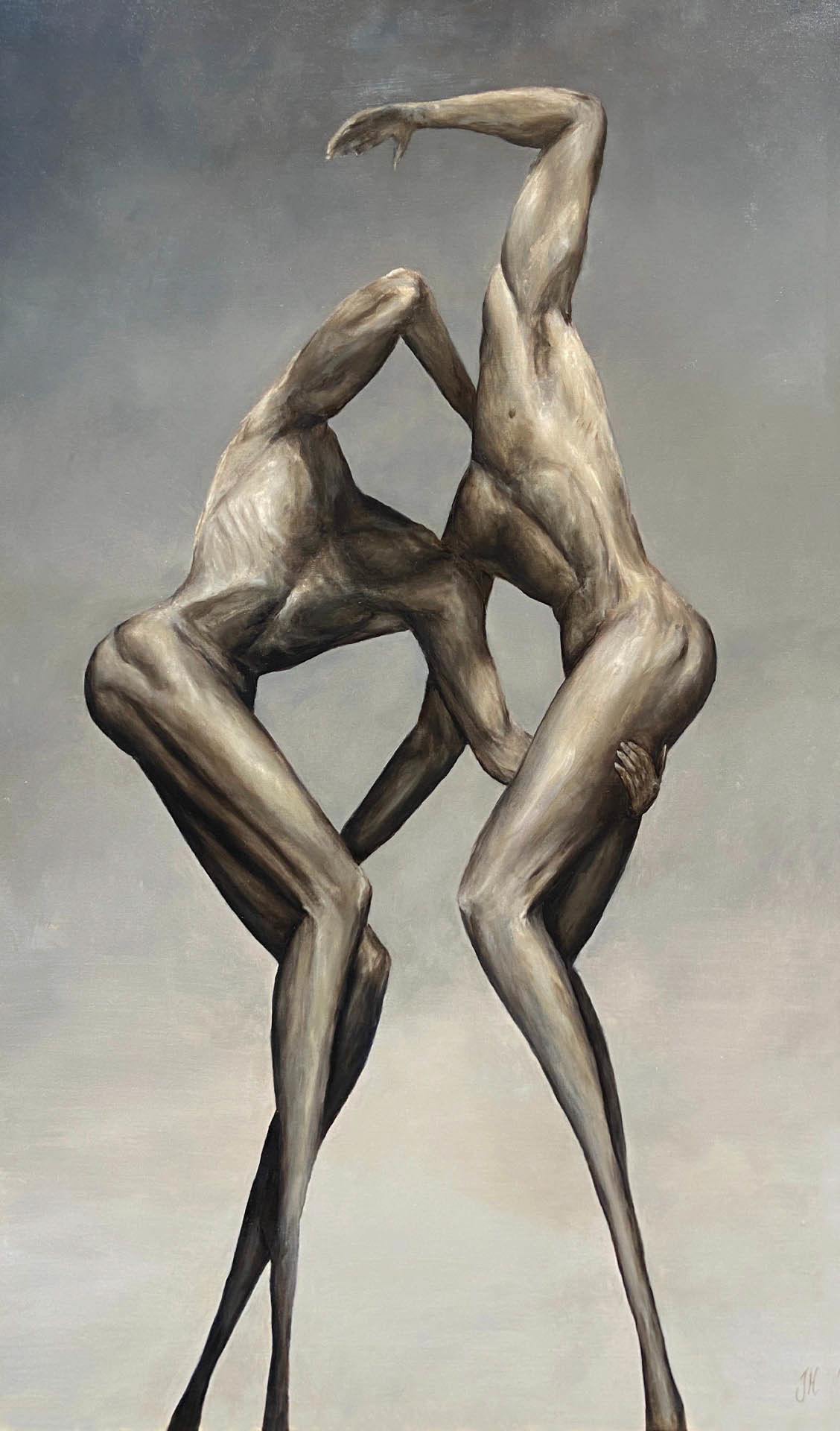 Wrestlers, 2022, oil on panel, 35.5 x 59 cm, Julia Heijligers