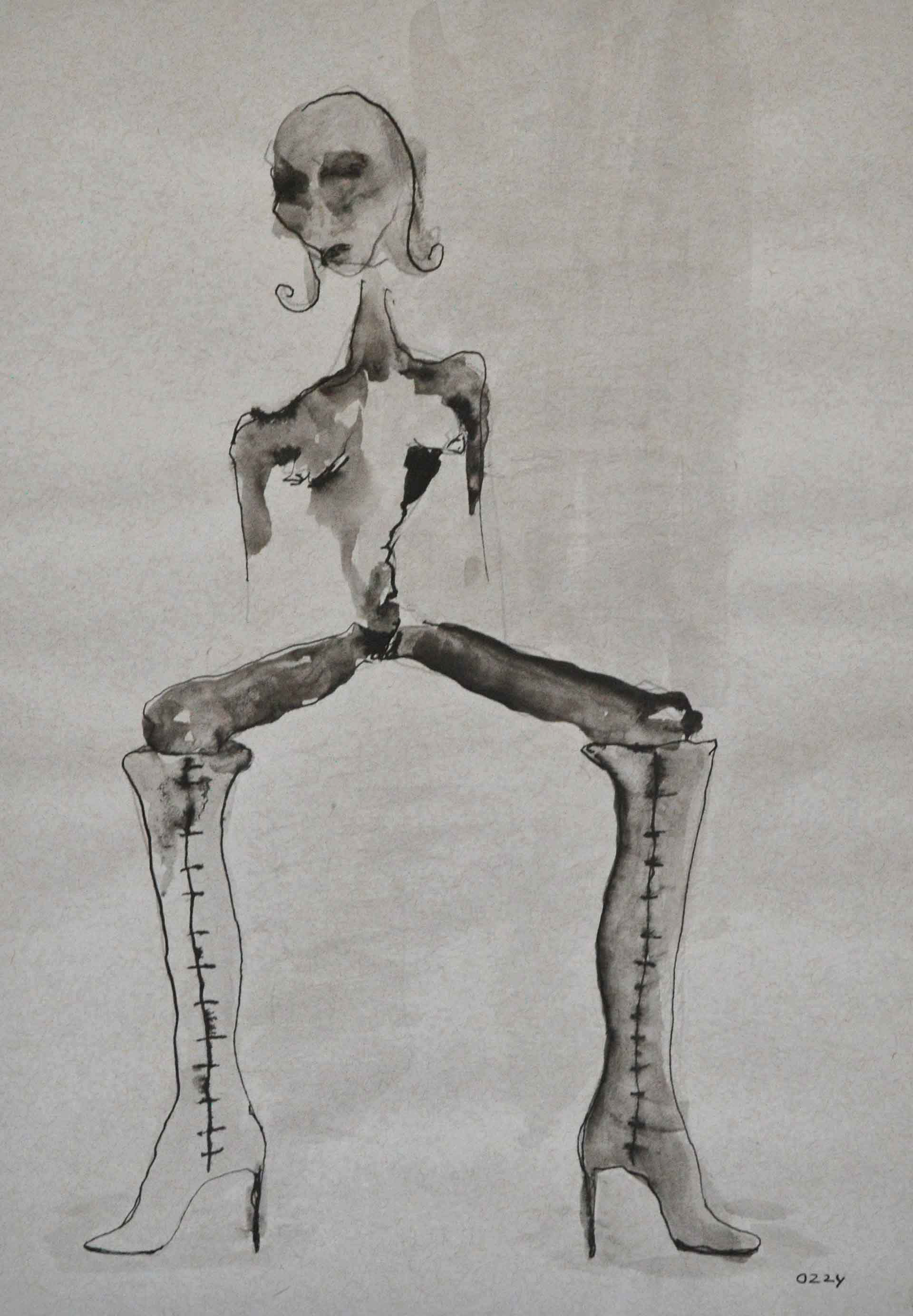 Woman with boots, inkt op papier, 2019