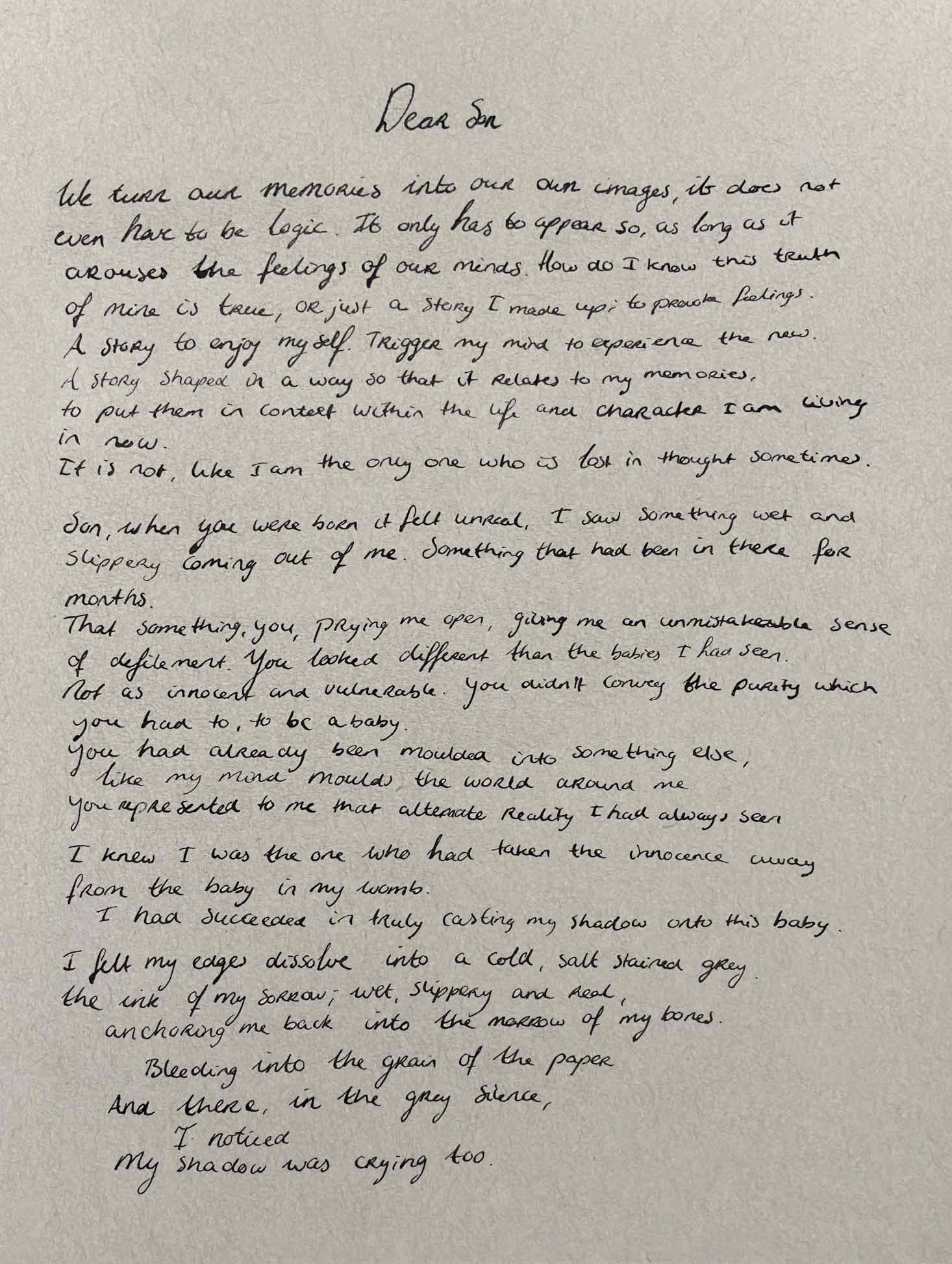 Dear Son, inkt op papier, 2019