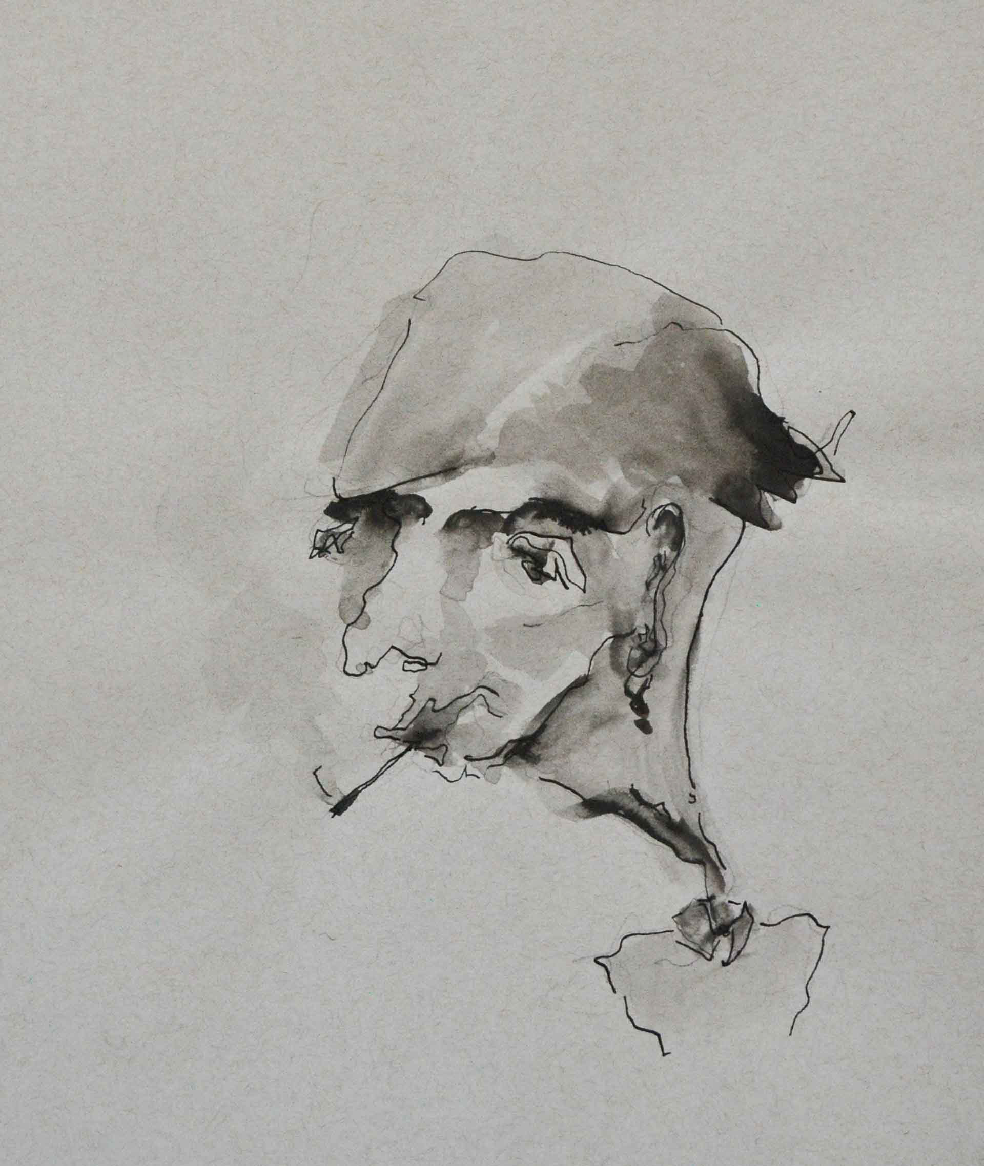 Smoking with no Hands, inkt op papier, 2019 