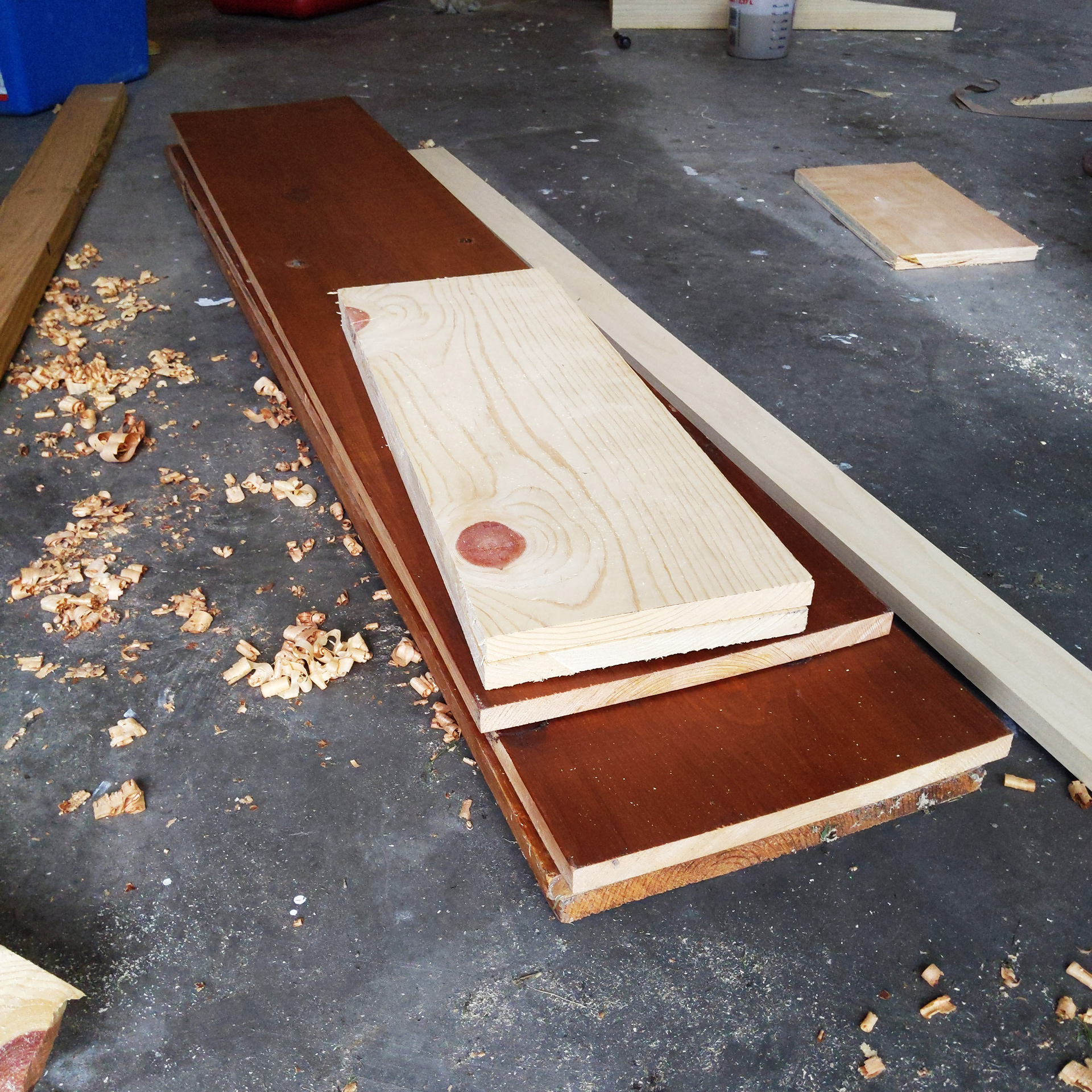 Cutting the pieces from scrap wood.